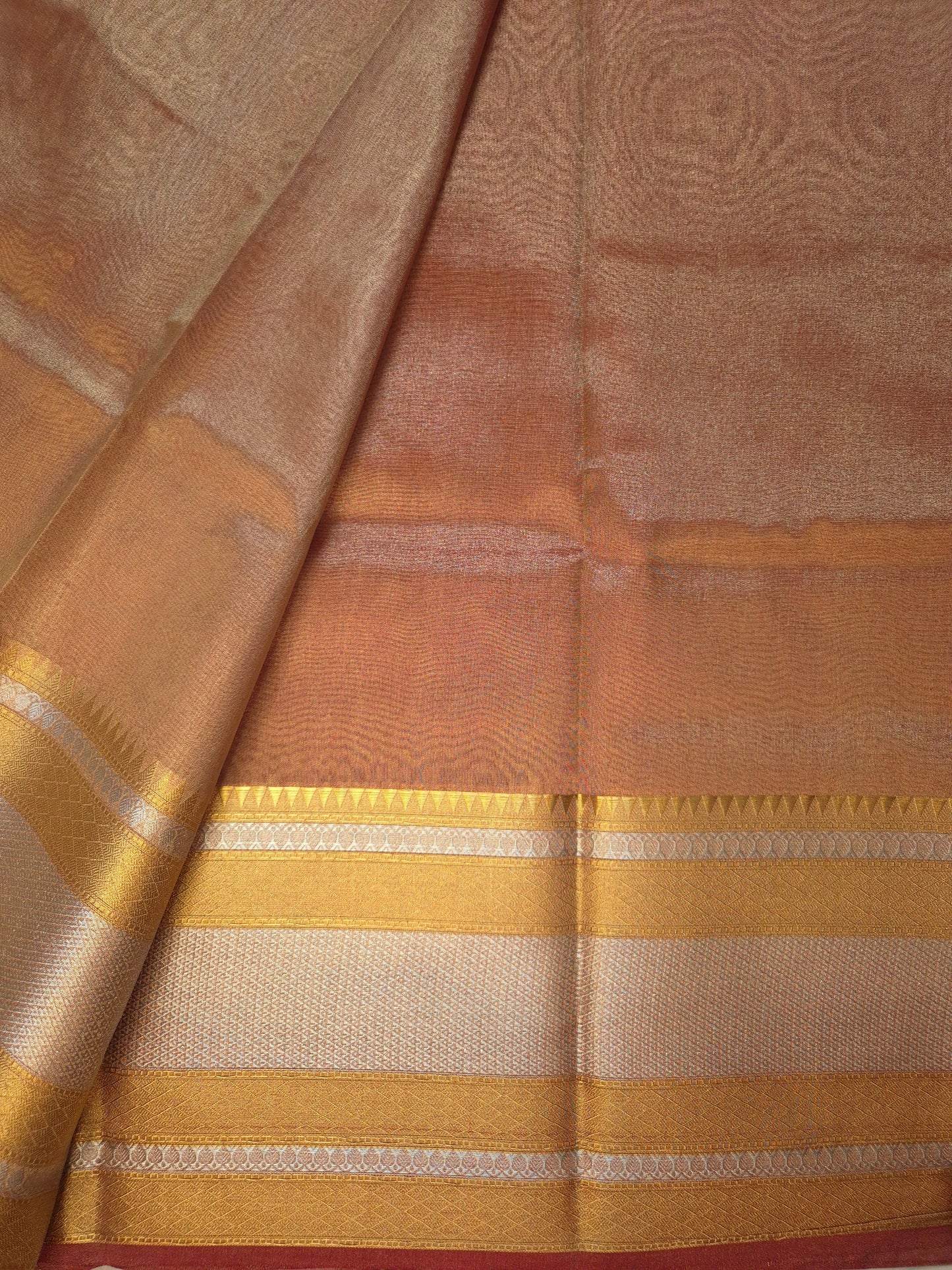 Banarasi Metallic Golden Red Saree with Broad Intricate Elegant Border