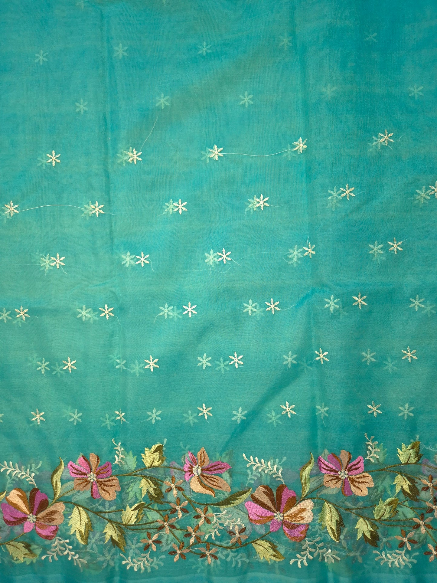 Turquoise Blue Banarasi Embroidery Tissue Saree