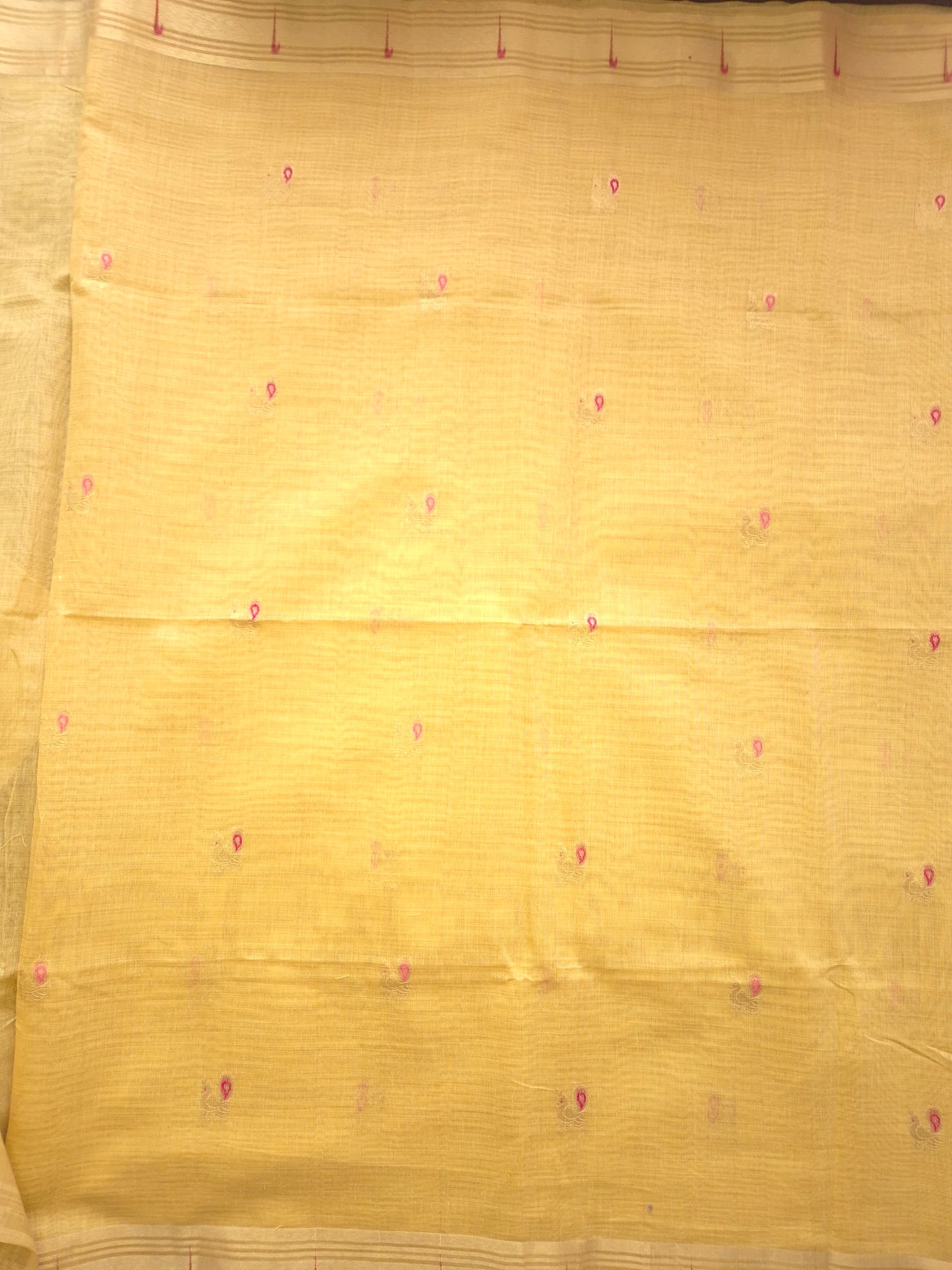 Light Yellow Jamdani Saree with Golden Zari Peacock Buttas and Colorful Peacock Motifs on Pallu