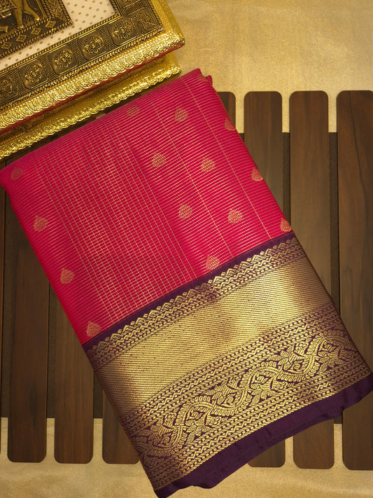Rani Pink Kanchipuram Semi Silk Saree with Purple Border