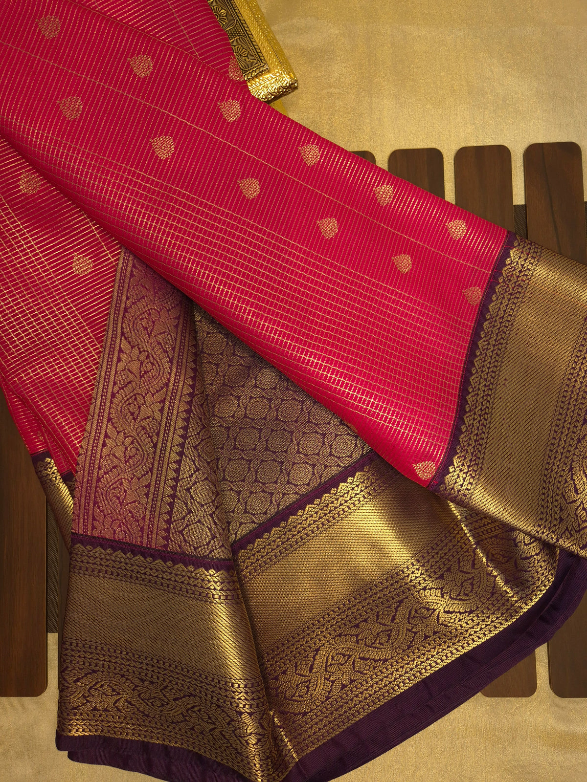 Rani Pink Kanchipuram Semi Silk Saree with Purple Border