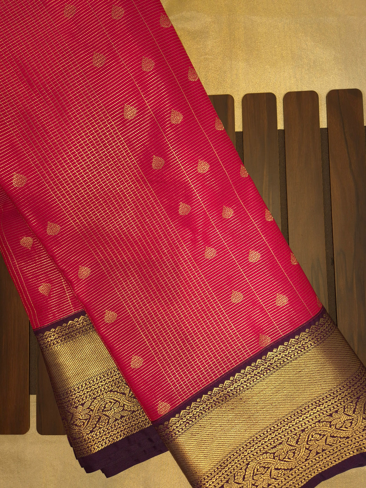 Rani Pink Kanchipuram Semi Silk Saree with Purple Border