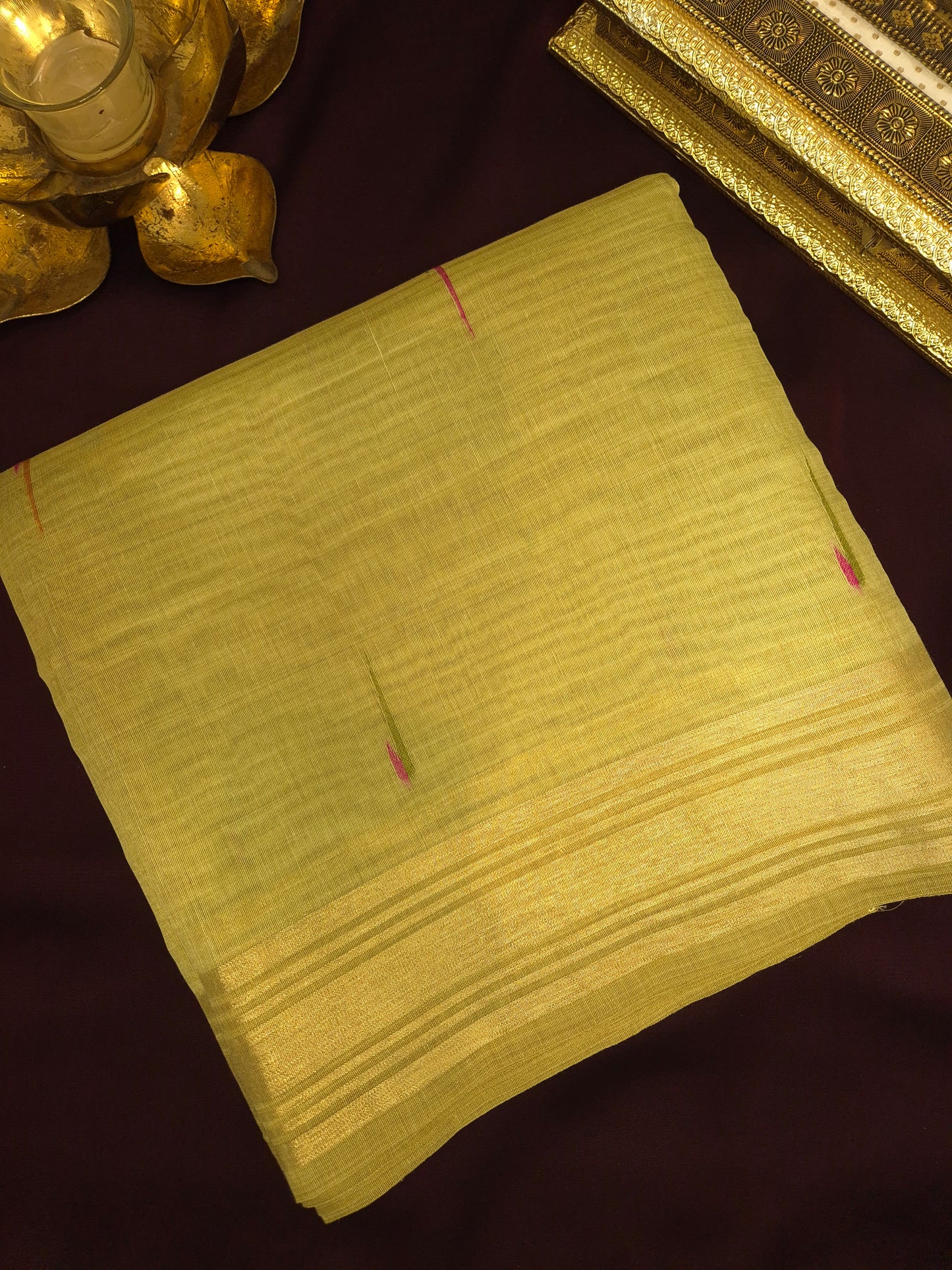 Light Green Jamdani Saree with Colourful Buttas with Golden Zari and Colorful Floral Motifs on Pallu