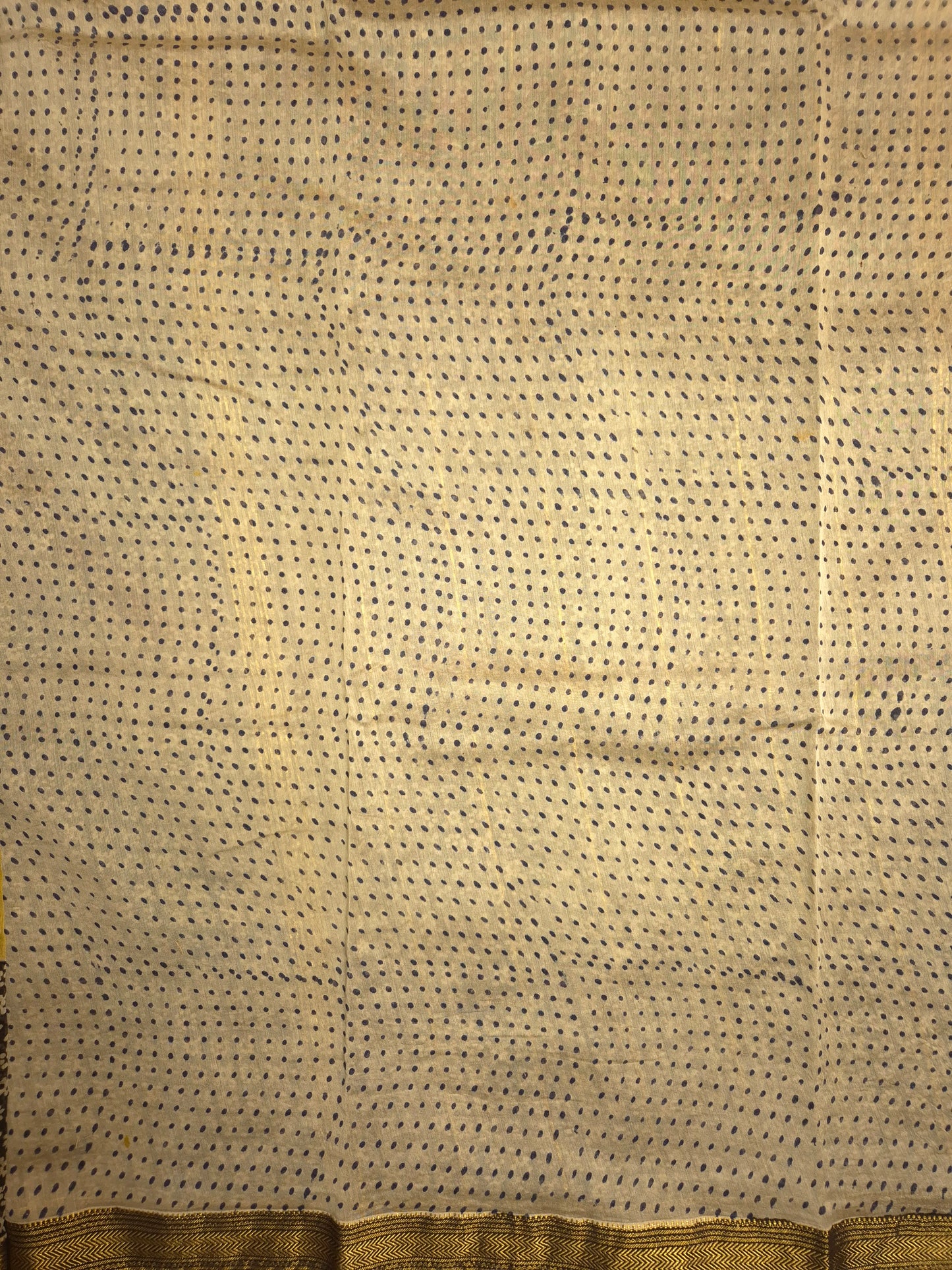 Yellow Ajrakh Printed Silk Saree with Intricate Design on Black Border with Golden Zari