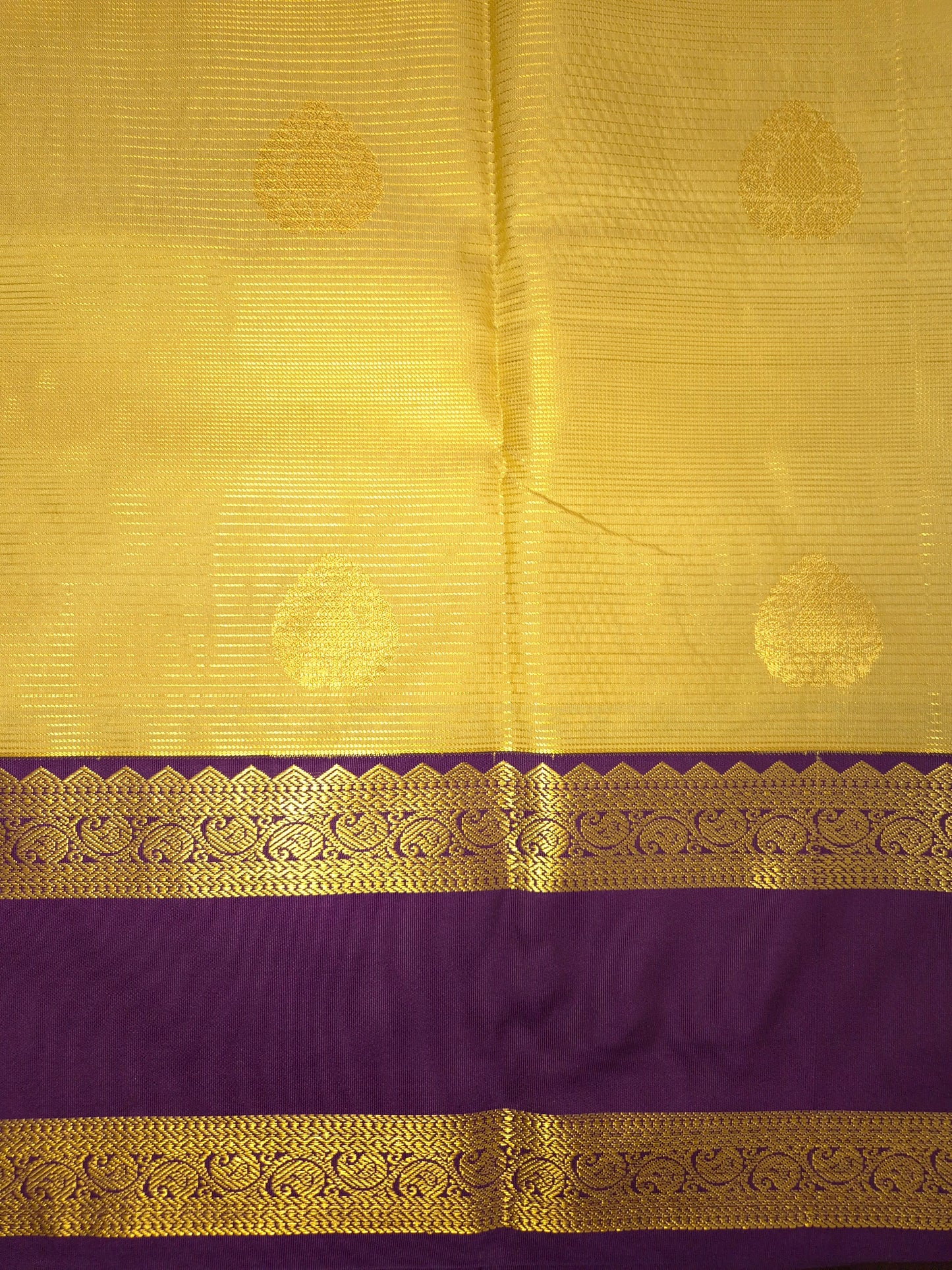 Golden Kanchipuram Semi Silk Saree with Purple Border