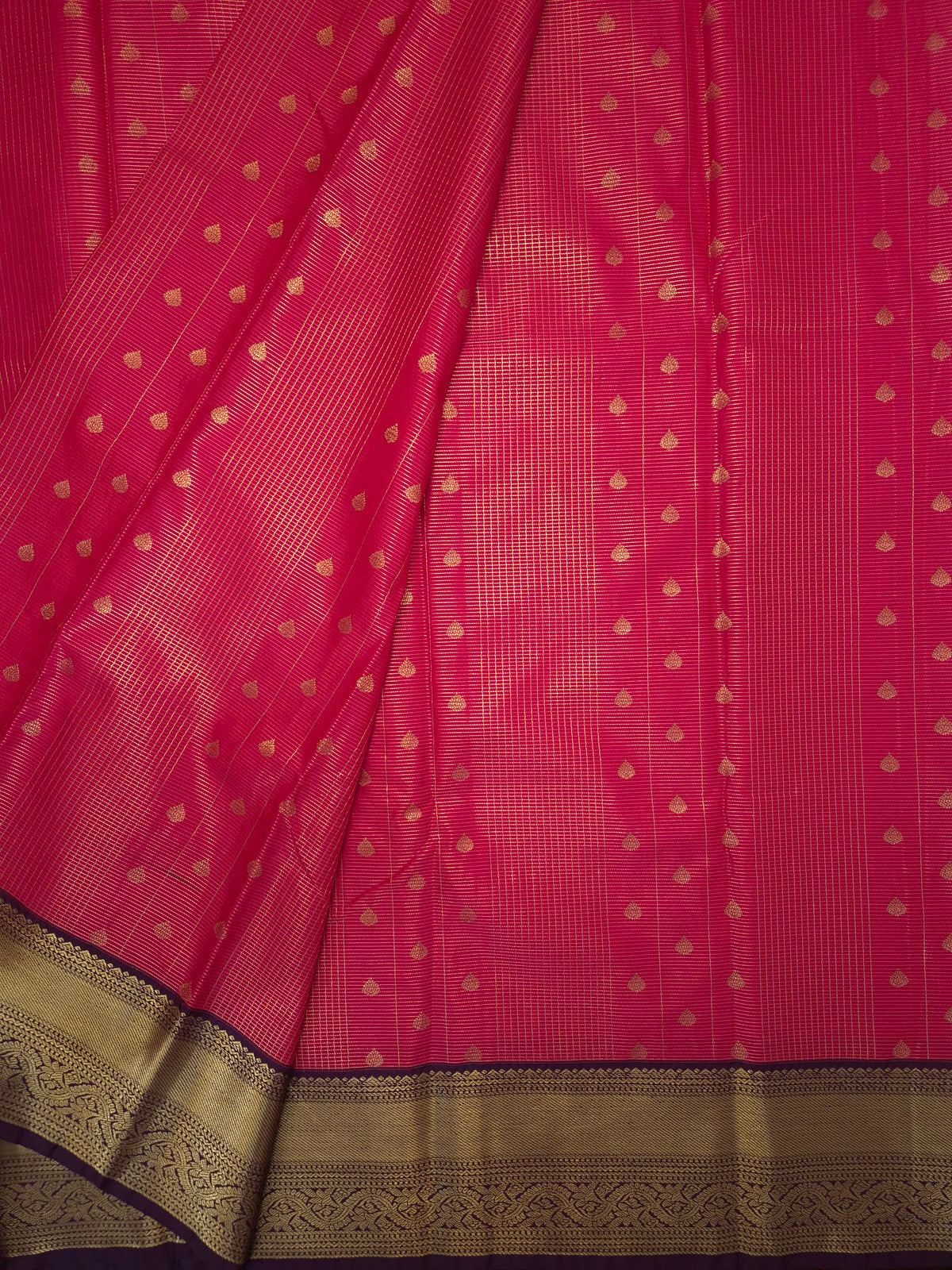 Rani Pink Kanchipuram Semi Silk Saree with Purple Border