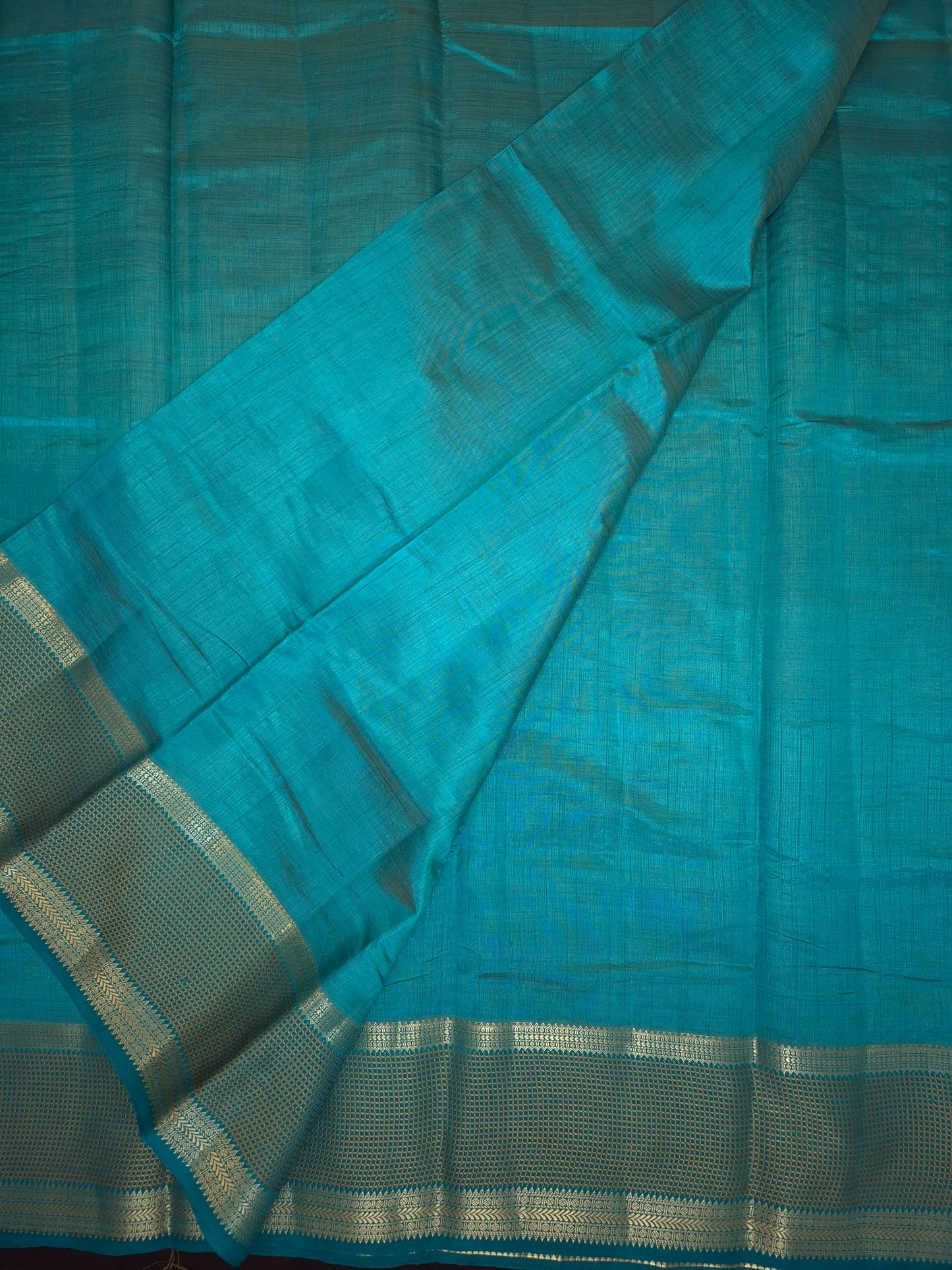 Rama Green Raw Silk Saree with Checkered Golden Border