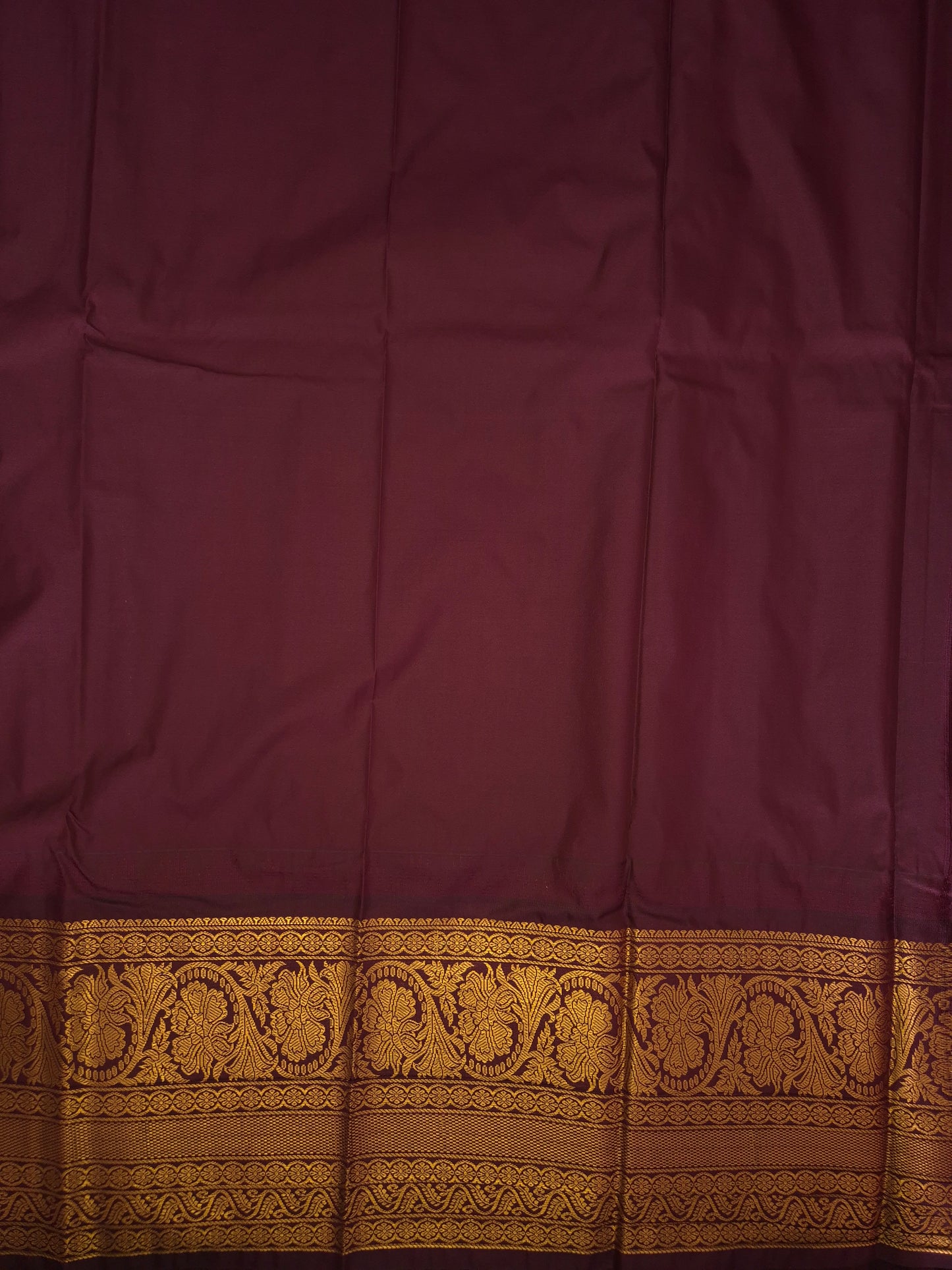 Light Green Gadwal Silk Saree with all-over Golden Buttas and Intricate Design on Wine Colour Border