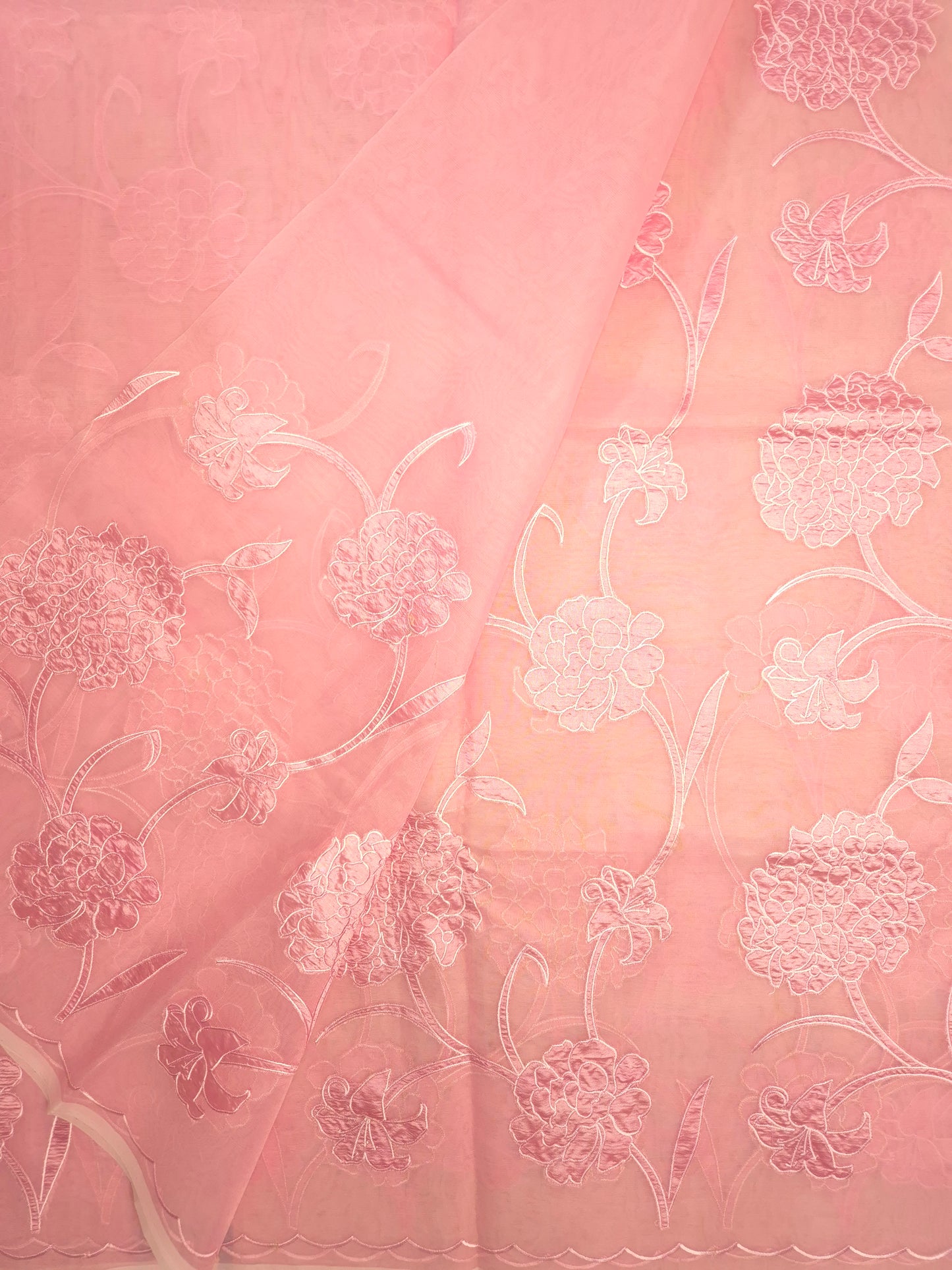Pastel Pink Organza Applique Saree