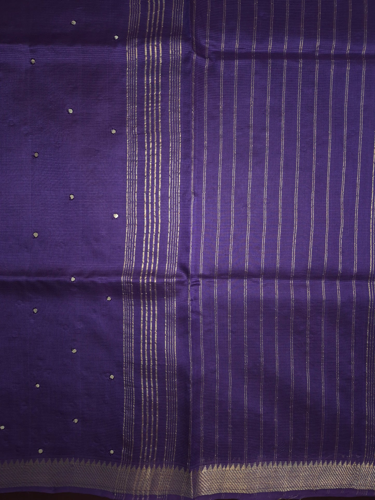 Indigo Mangalgiri Pattu Saree with Mirror work