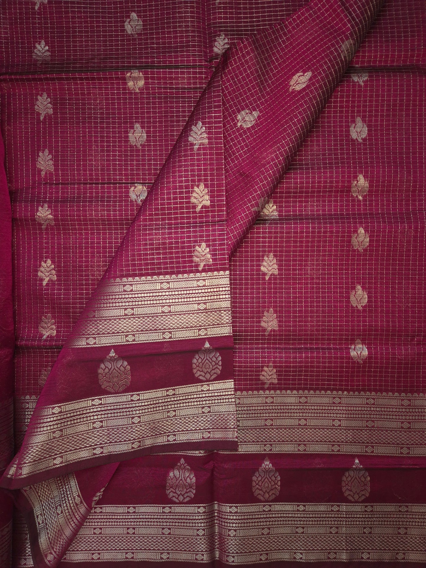 Wine Mangalgiri Pattu Silk Saree with Silver Zari