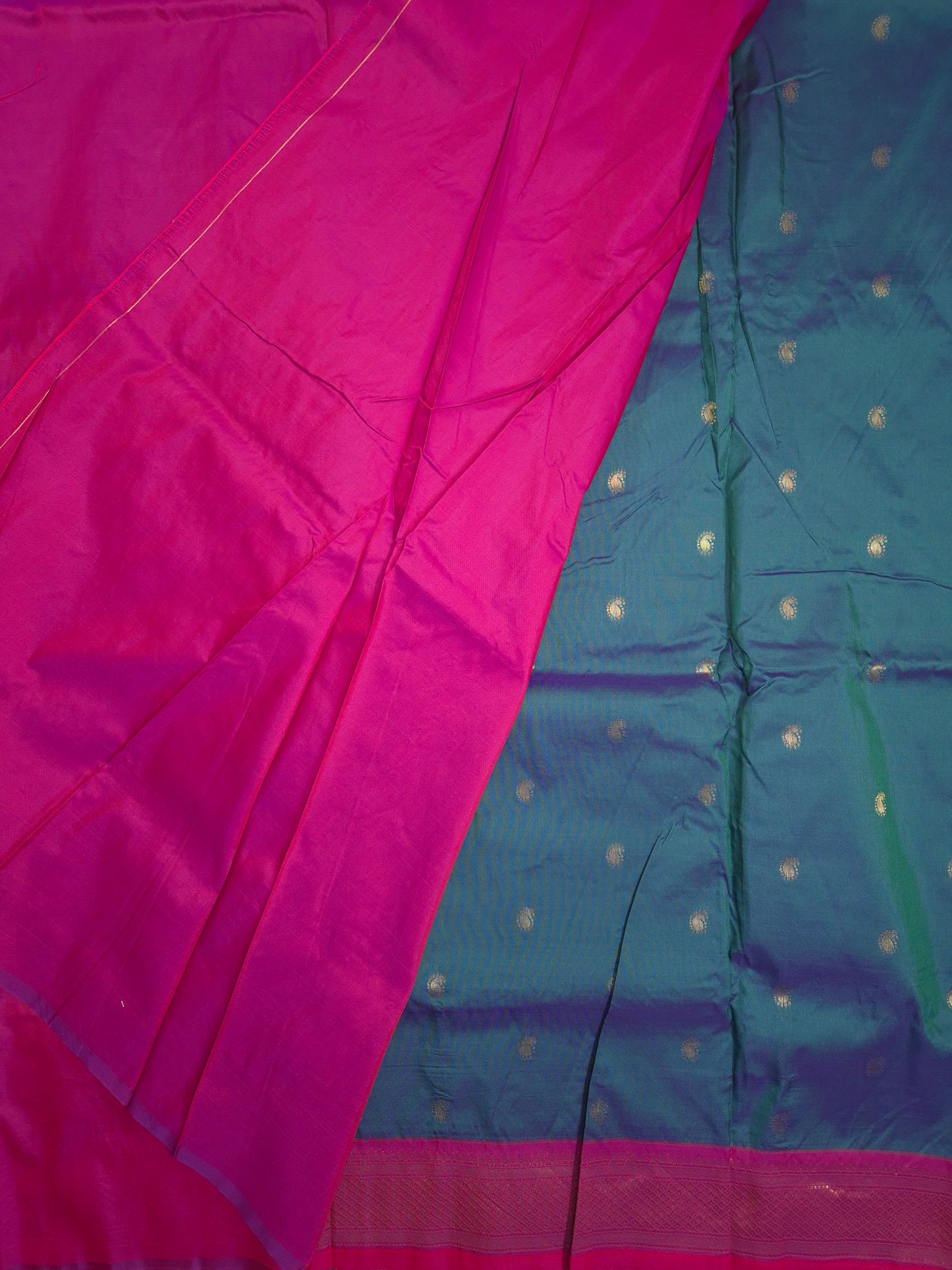Peacock Green Paithani Saree with Pink Border