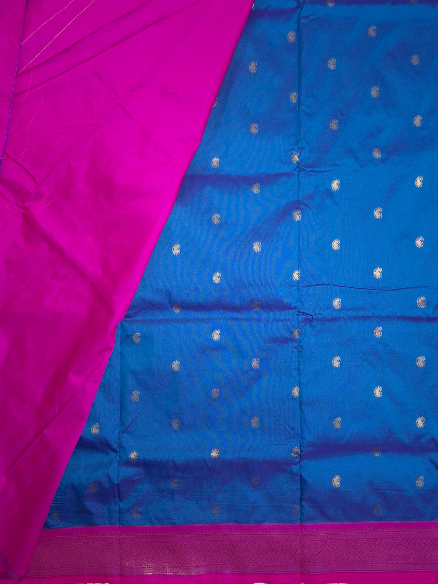 Royal Blue Paithani Saree with Pink Border