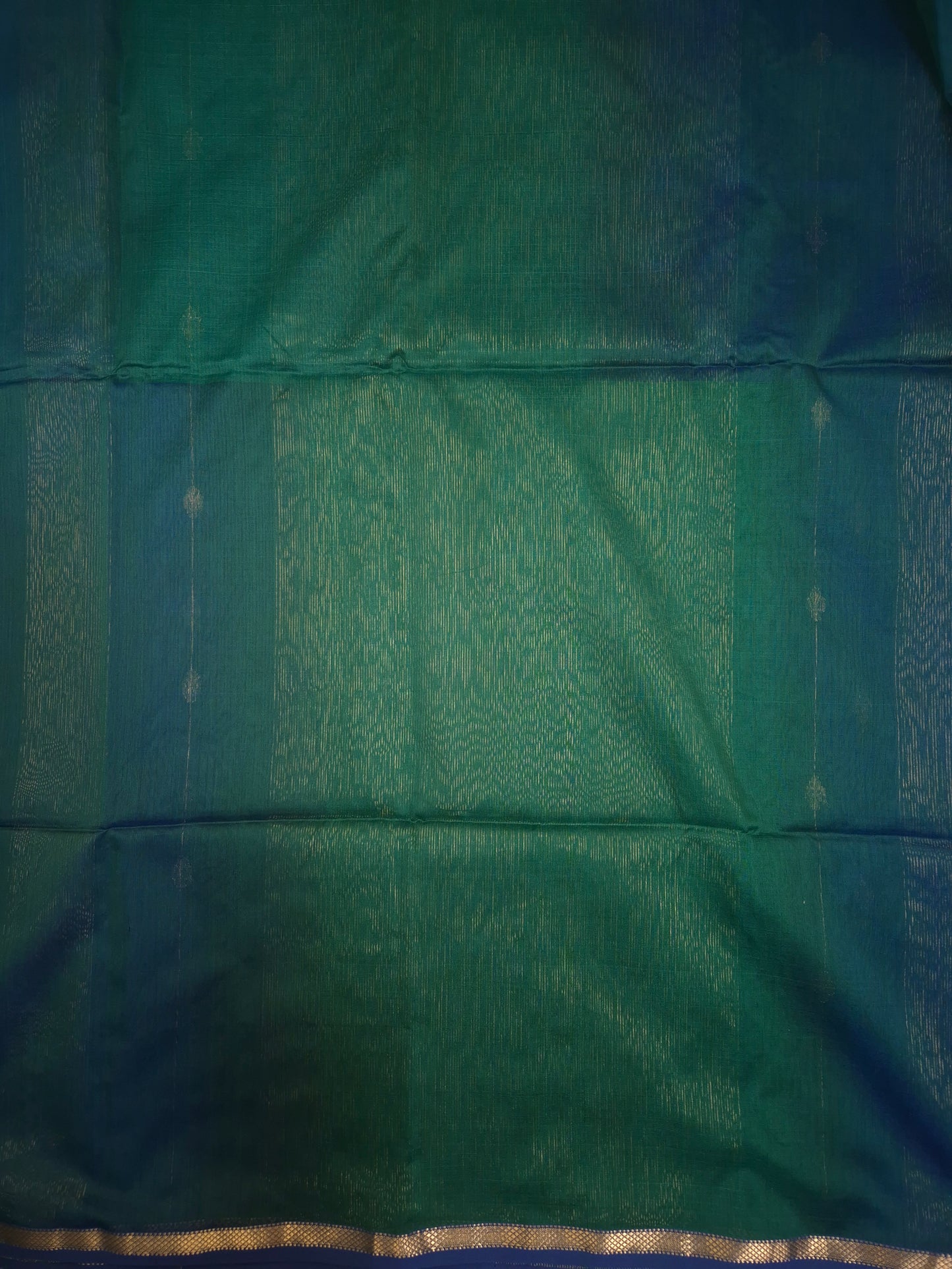 Peacock Green Maheshwari Silk Saree with Dark Blue tinge