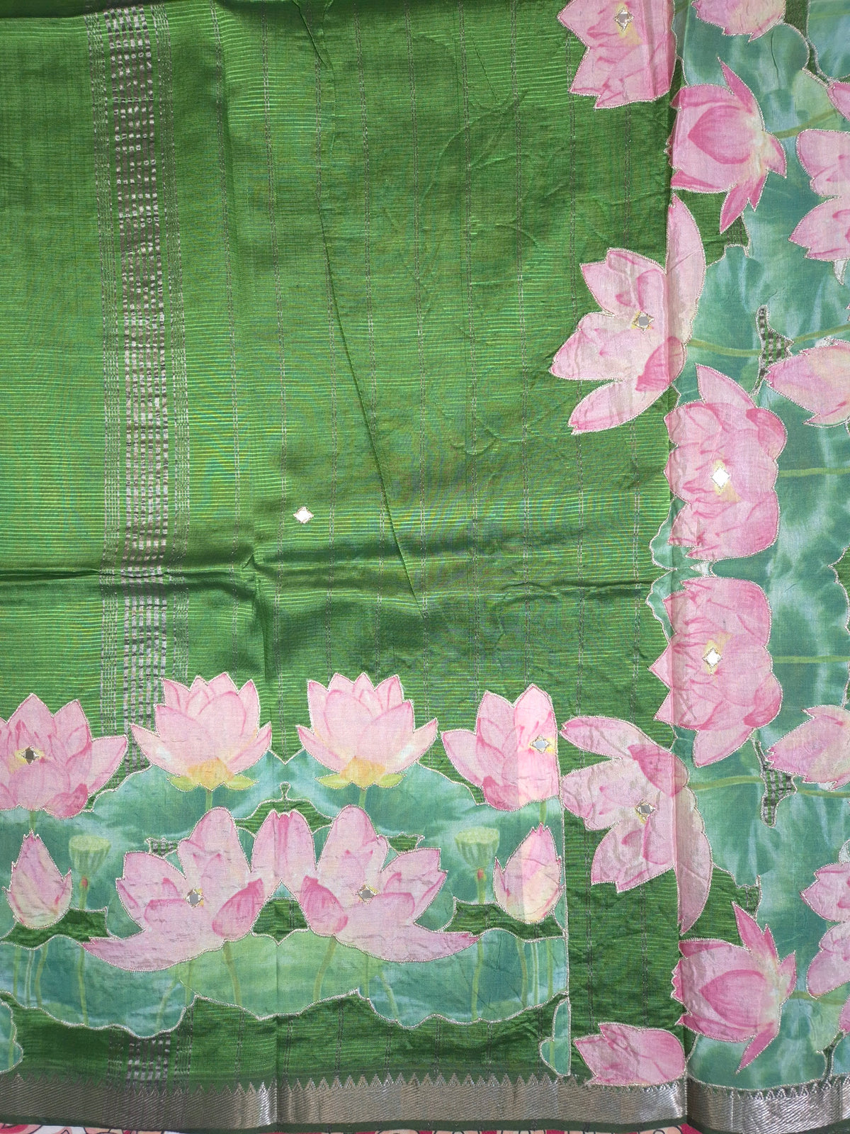 Dark Green Lotus Mangalgiri Pattu Saree