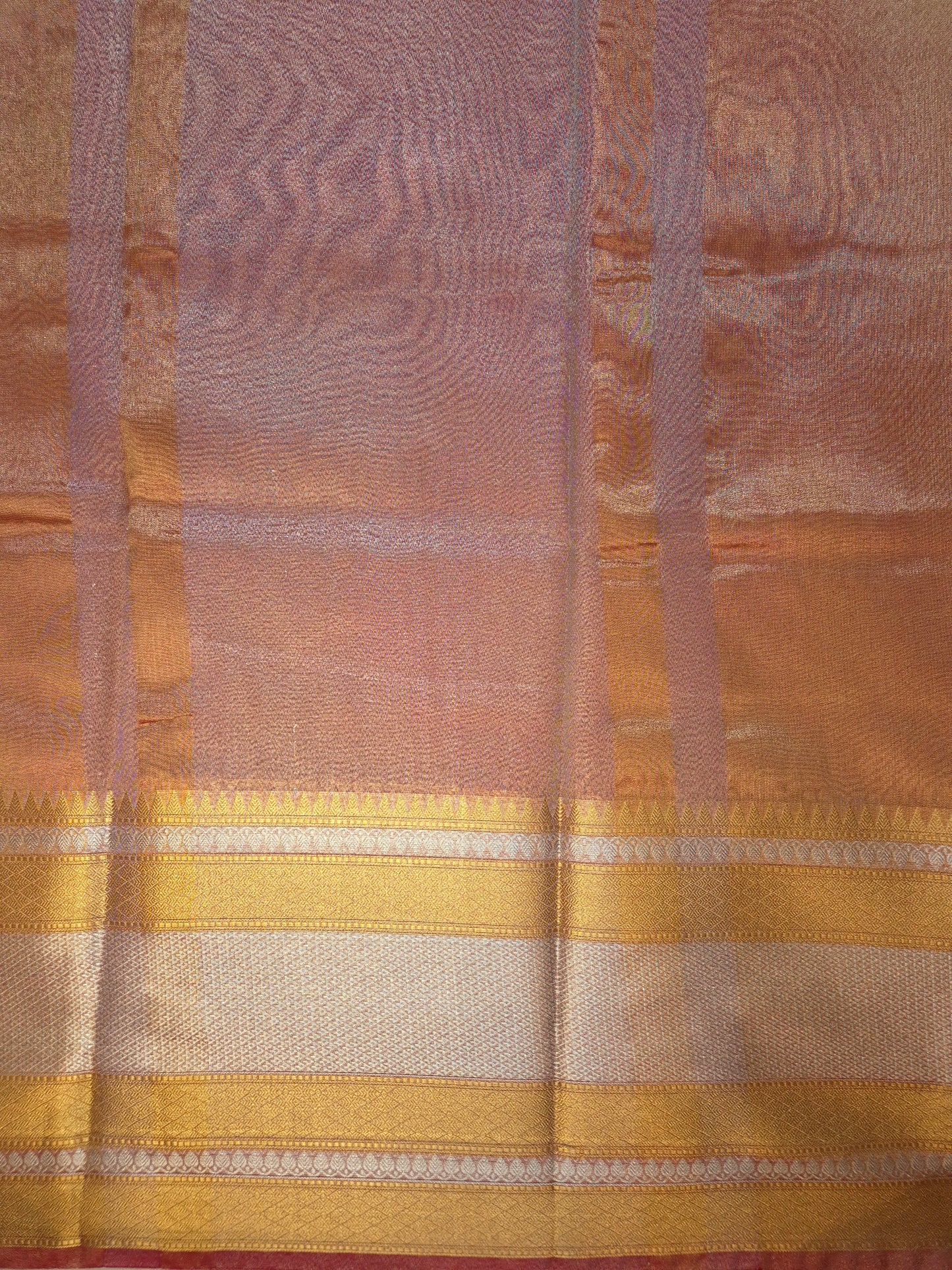 Banarasi Metallic Golden Red Saree with Broad Intricate Elegant Border