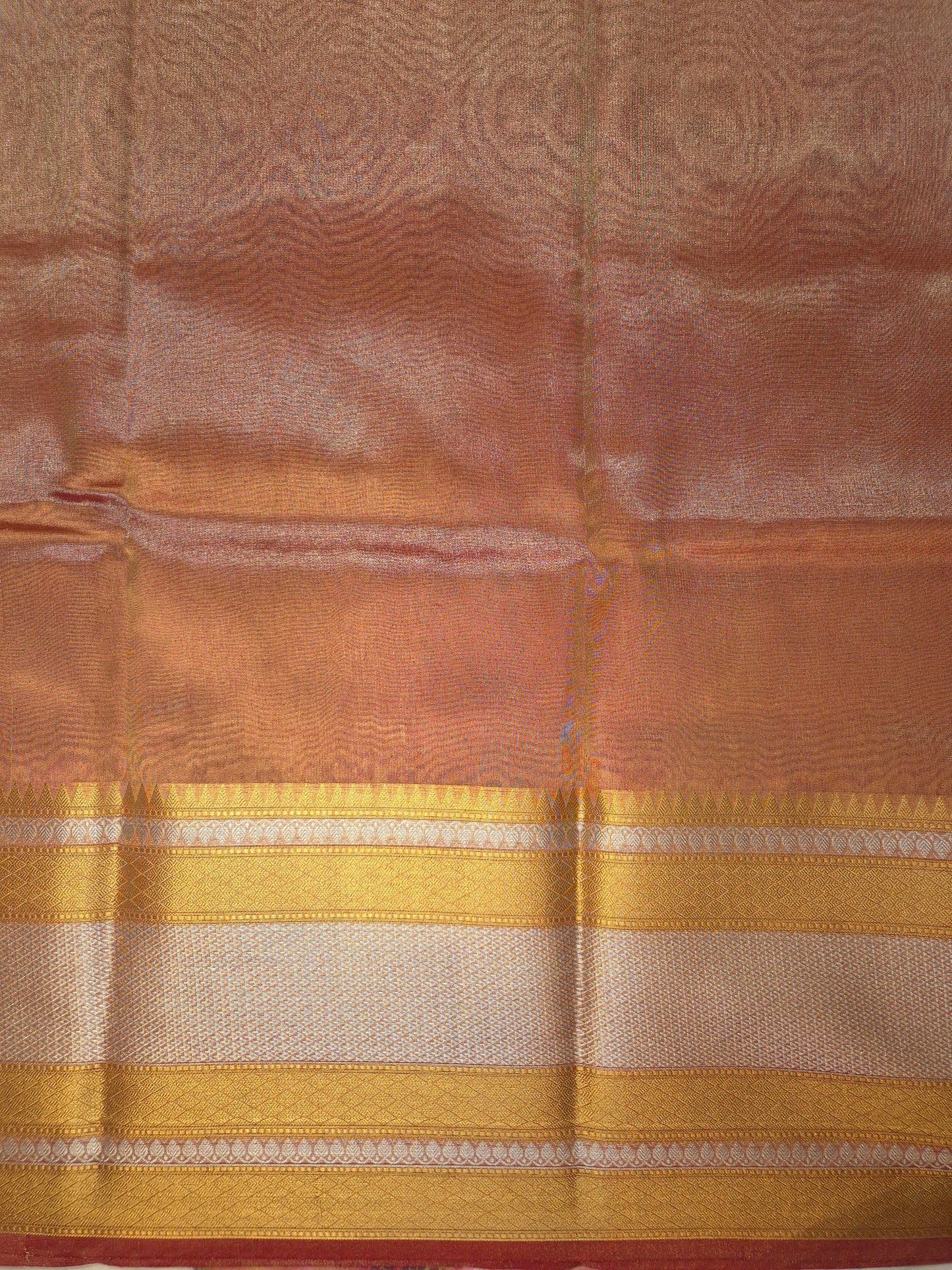 Banarasi Metallic Golden Red Saree with Broad Intricate Elegant Border