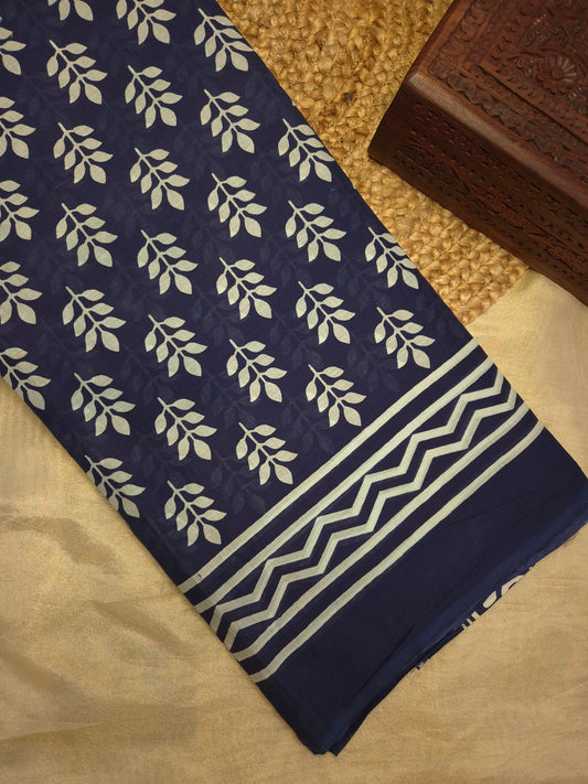 Black and White Floral Printed Pure Cotton Saree