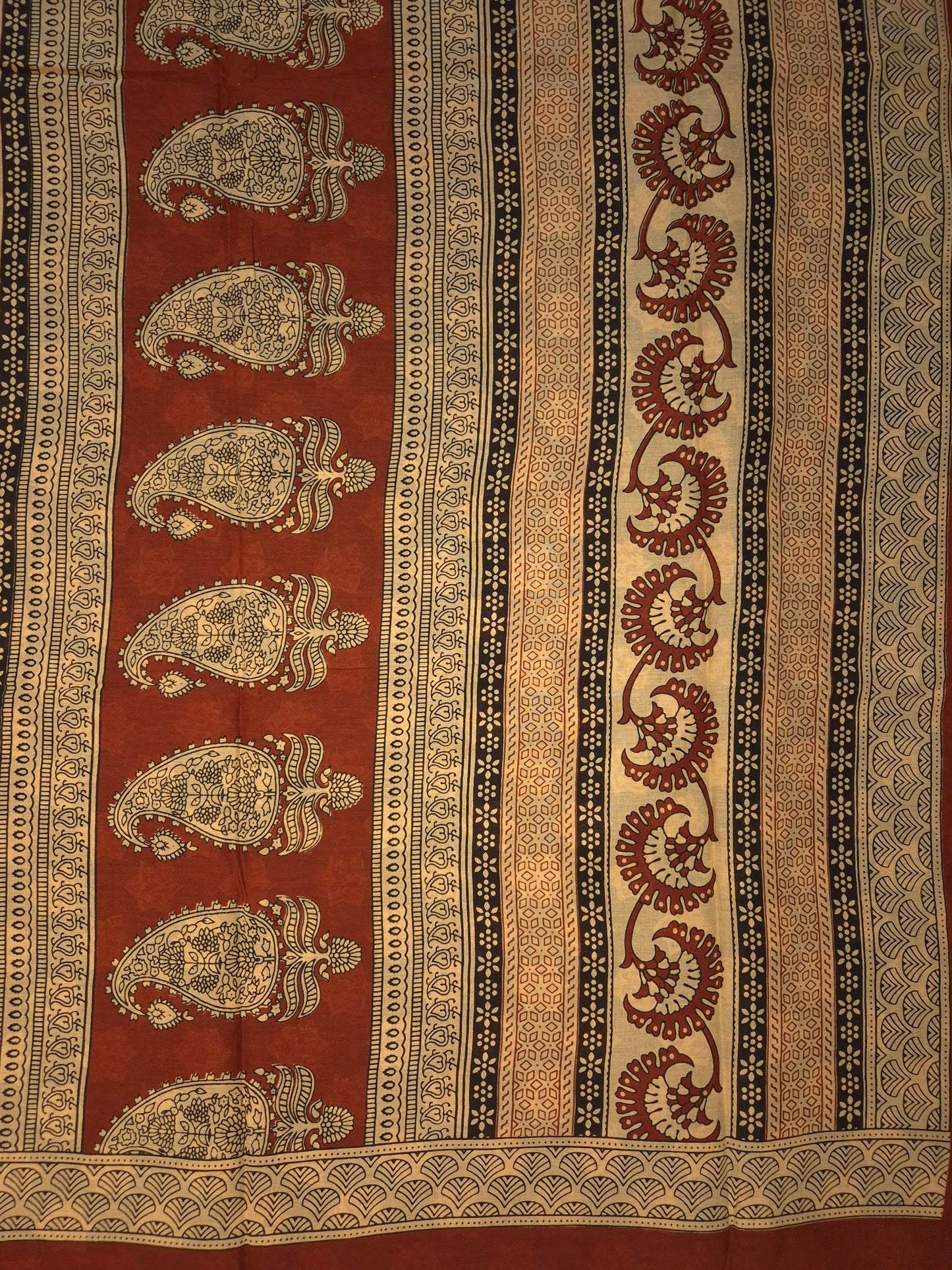Rust Orange and Peachish Floral Motifs Printed Pure Cotton Saree