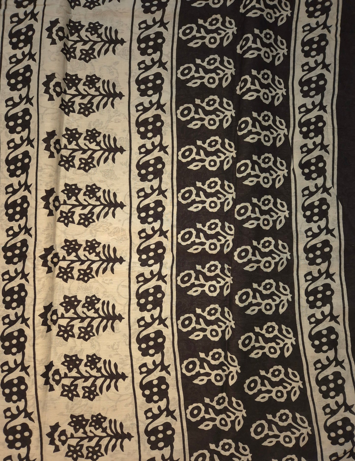 Black and White Floral Printed Pure Cotton Saree