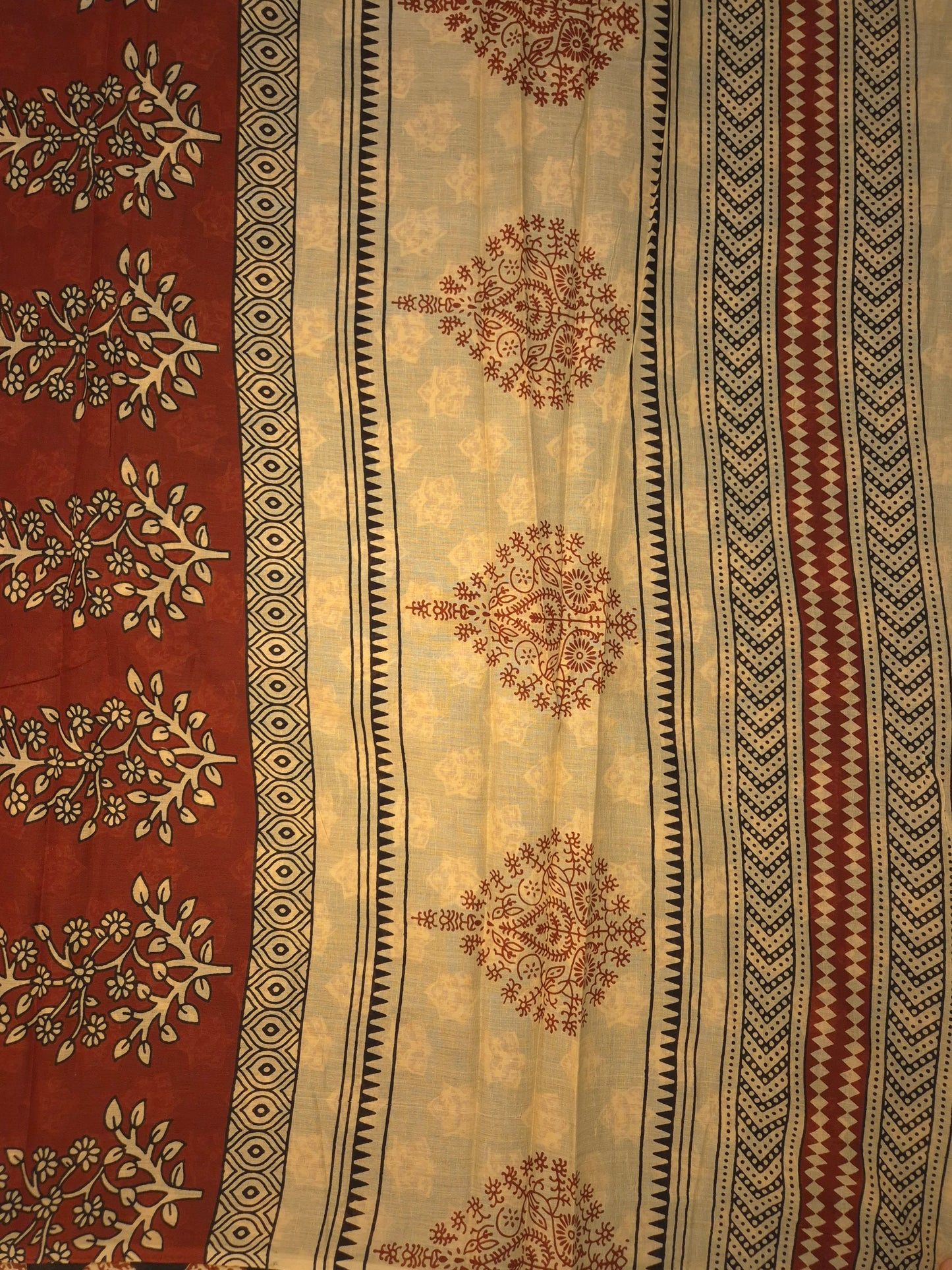 Rust Orange and Peachish Floral Motifs Printed Pure Cotton Saree