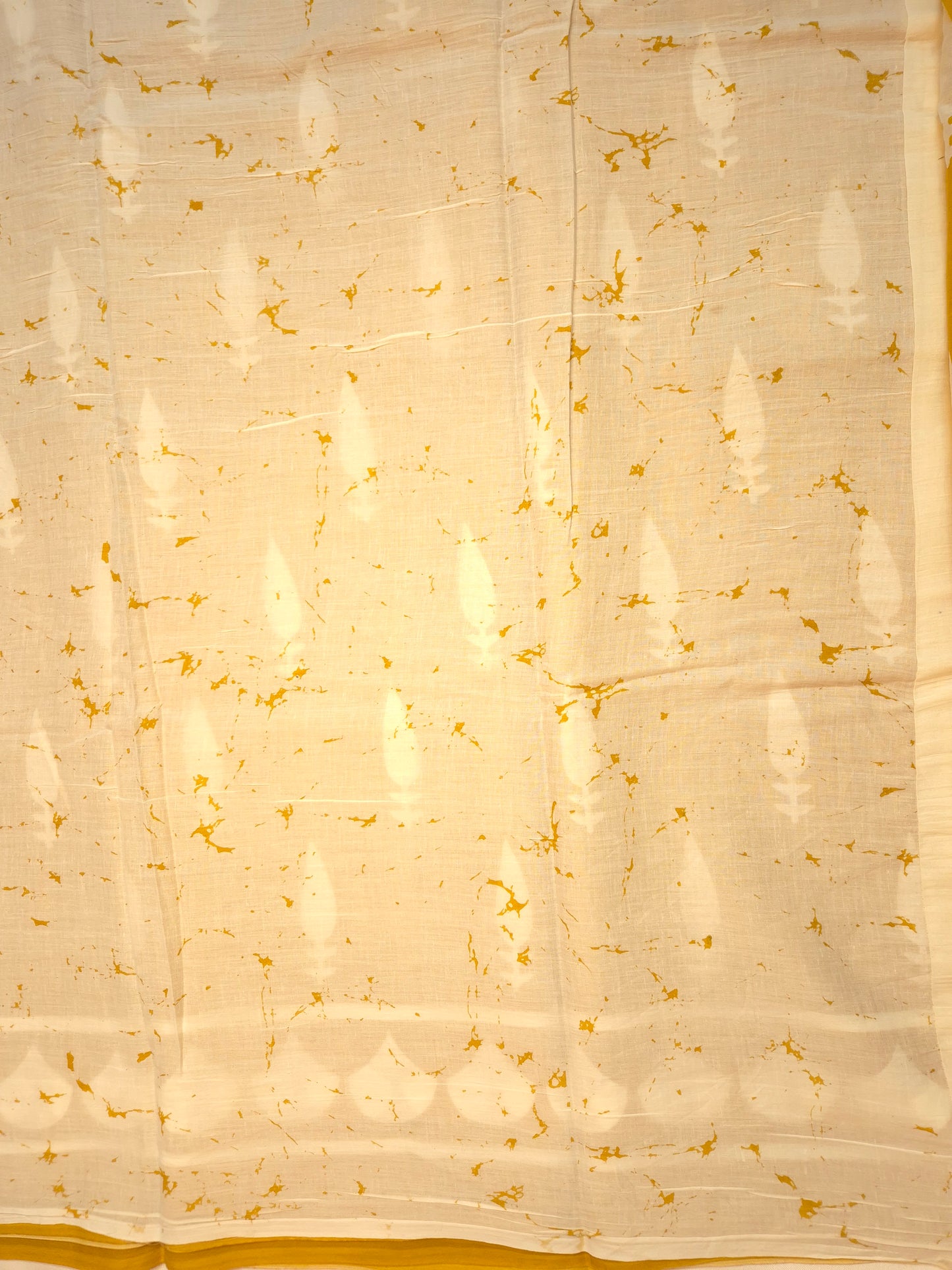 Mustard Yellow with White Printed Pure Cotton Saree