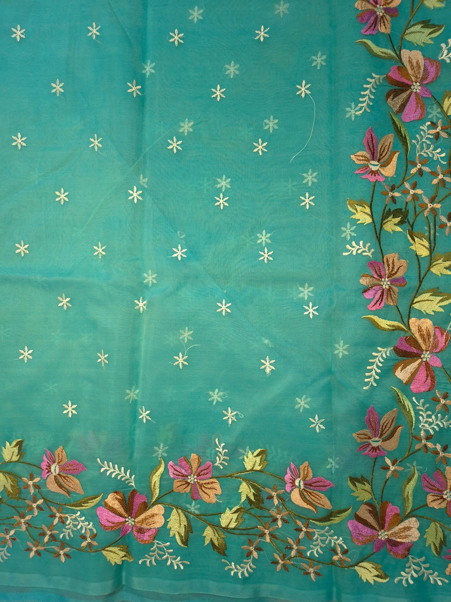 Turquoise Blue Banarasi Embroidery Tissue Saree