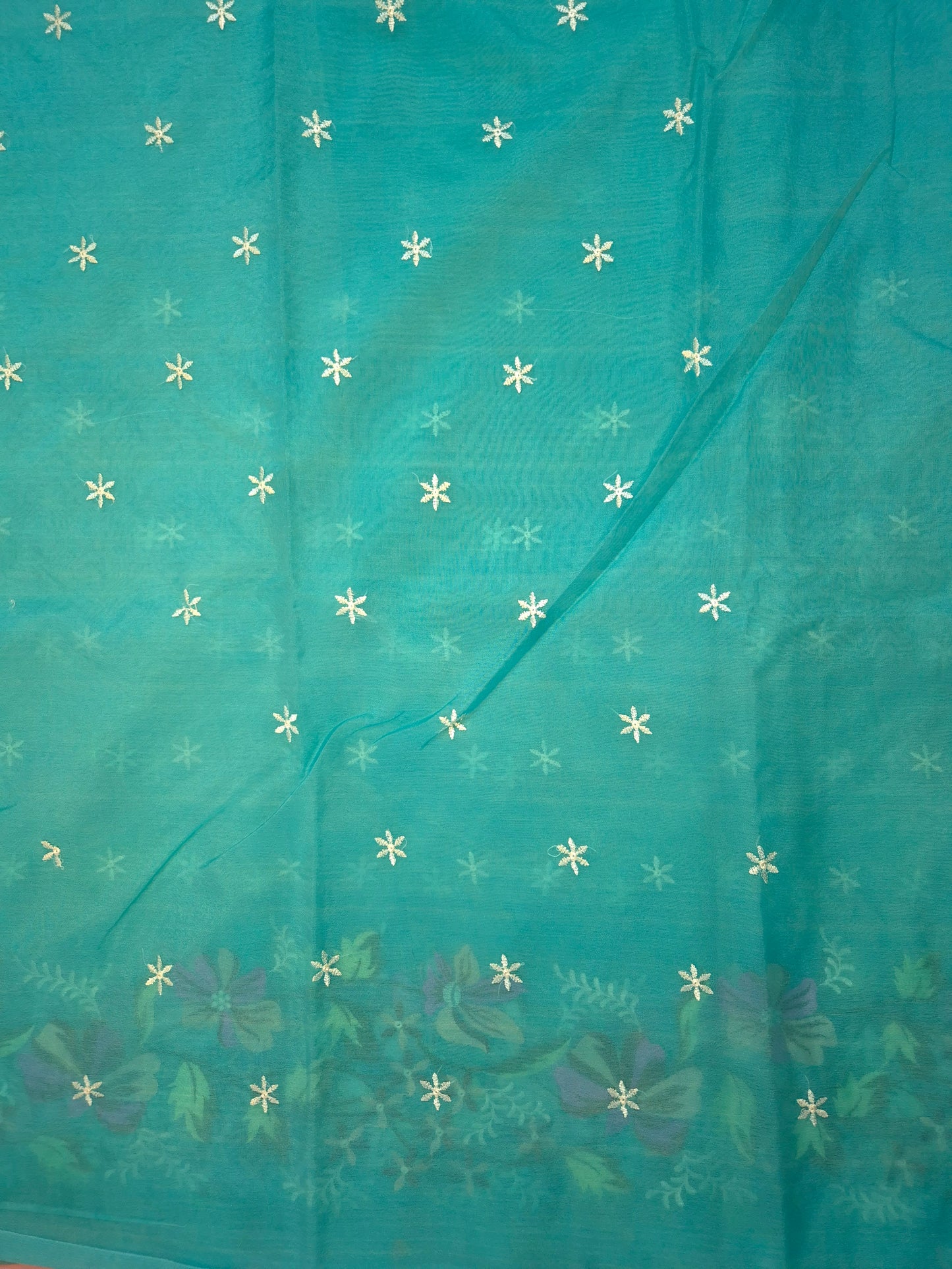 Turquoise Blue Banarasi Embroidery Tissue Saree