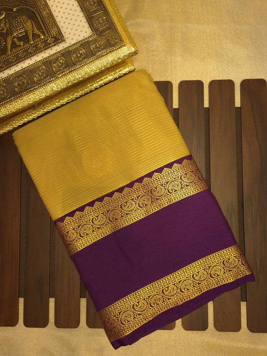 Golden Kanchipuram Semi Silk Saree with Purple Border