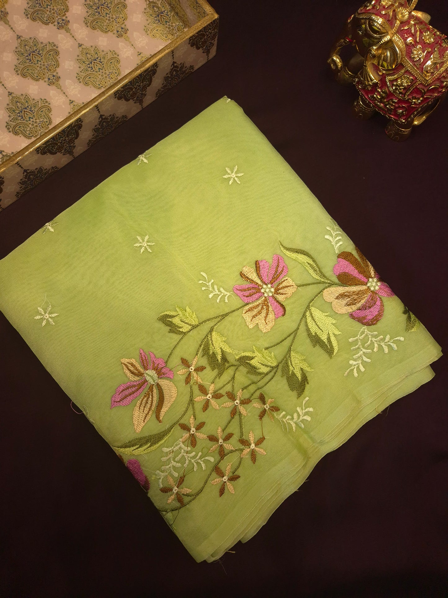 Light Green Banarasi Embroidery Tissue Saree