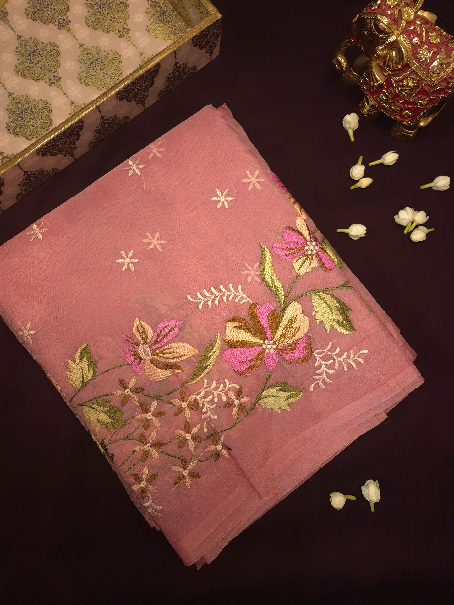 Pink Banarasi Embroidery Tissue Saree