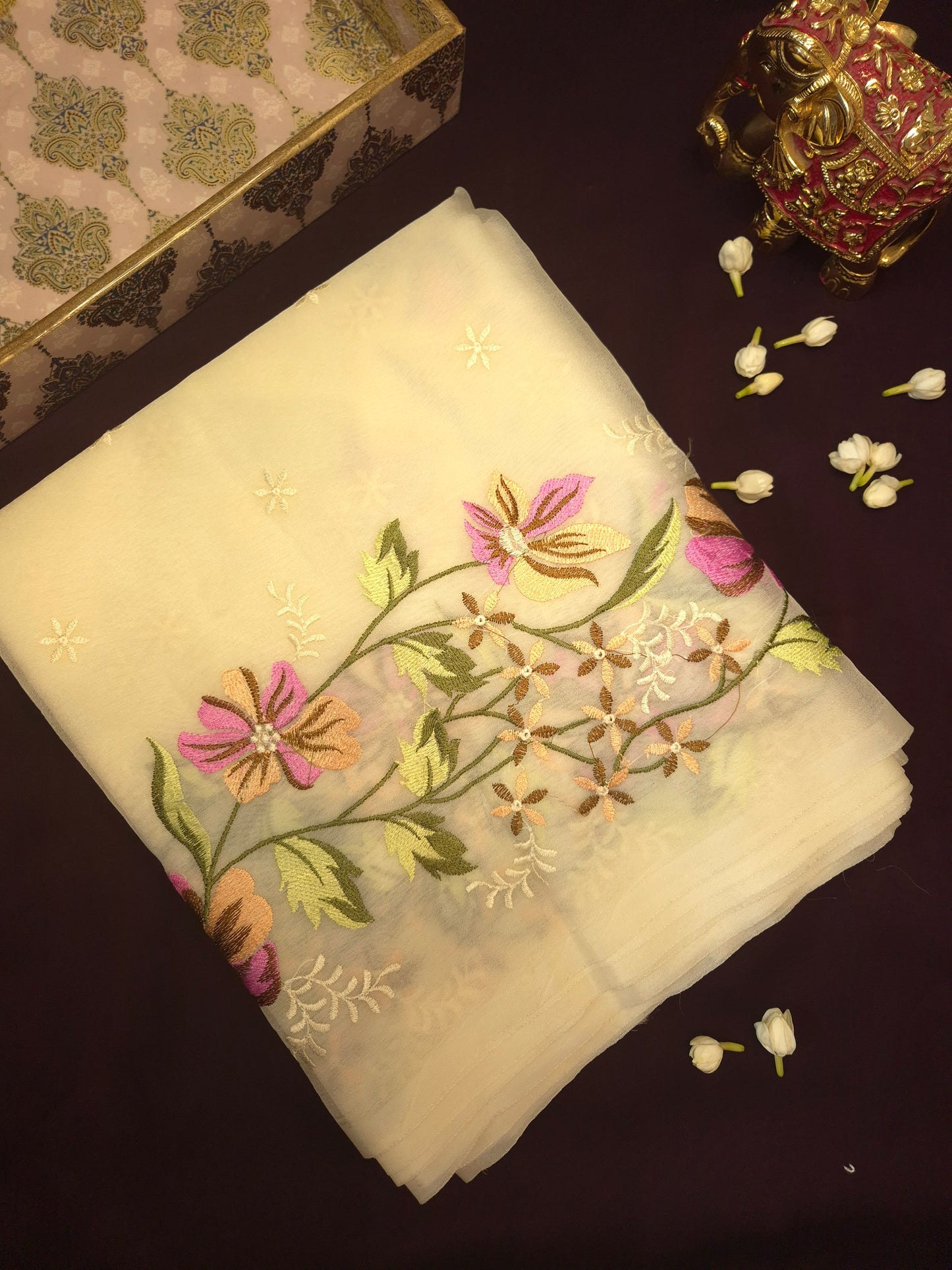 Off-White Banarasi Embroidery Tissue Saree