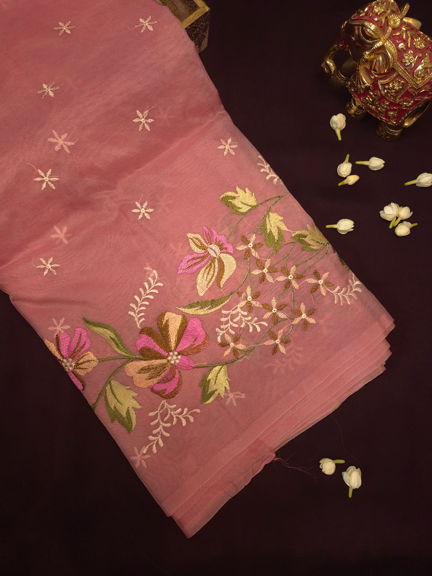 Pink Banarasi Embroidery Tissue Saree
