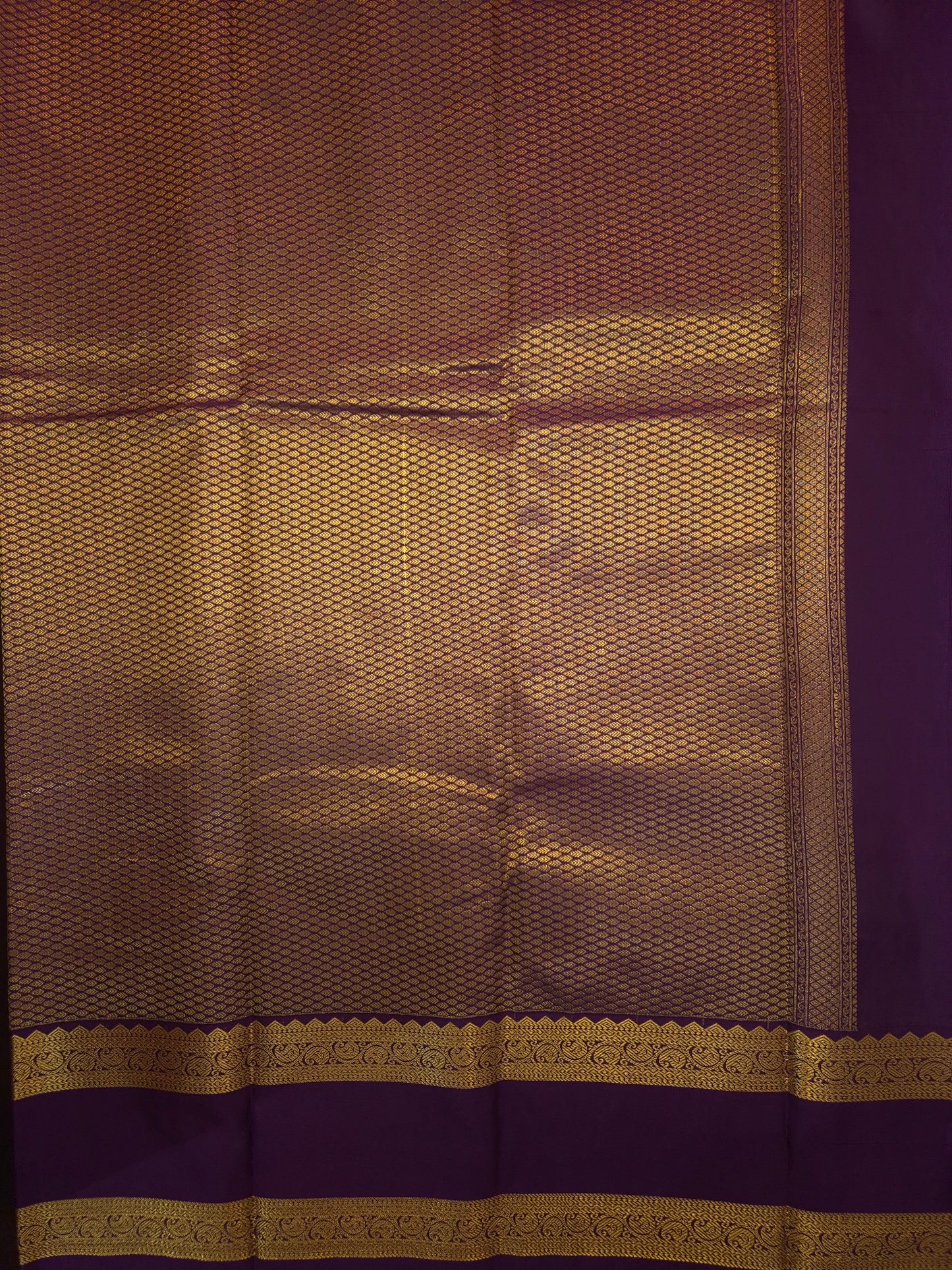 Golden Kanchipuram Semi Silk Saree with Purple Border