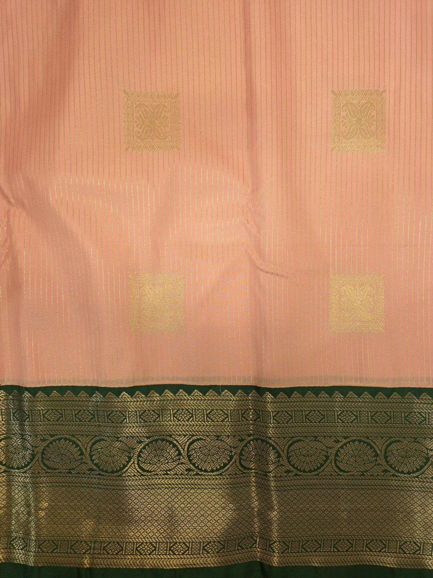 Light Pink Kanchipuram Semi Silk Saree with Dark Green Border