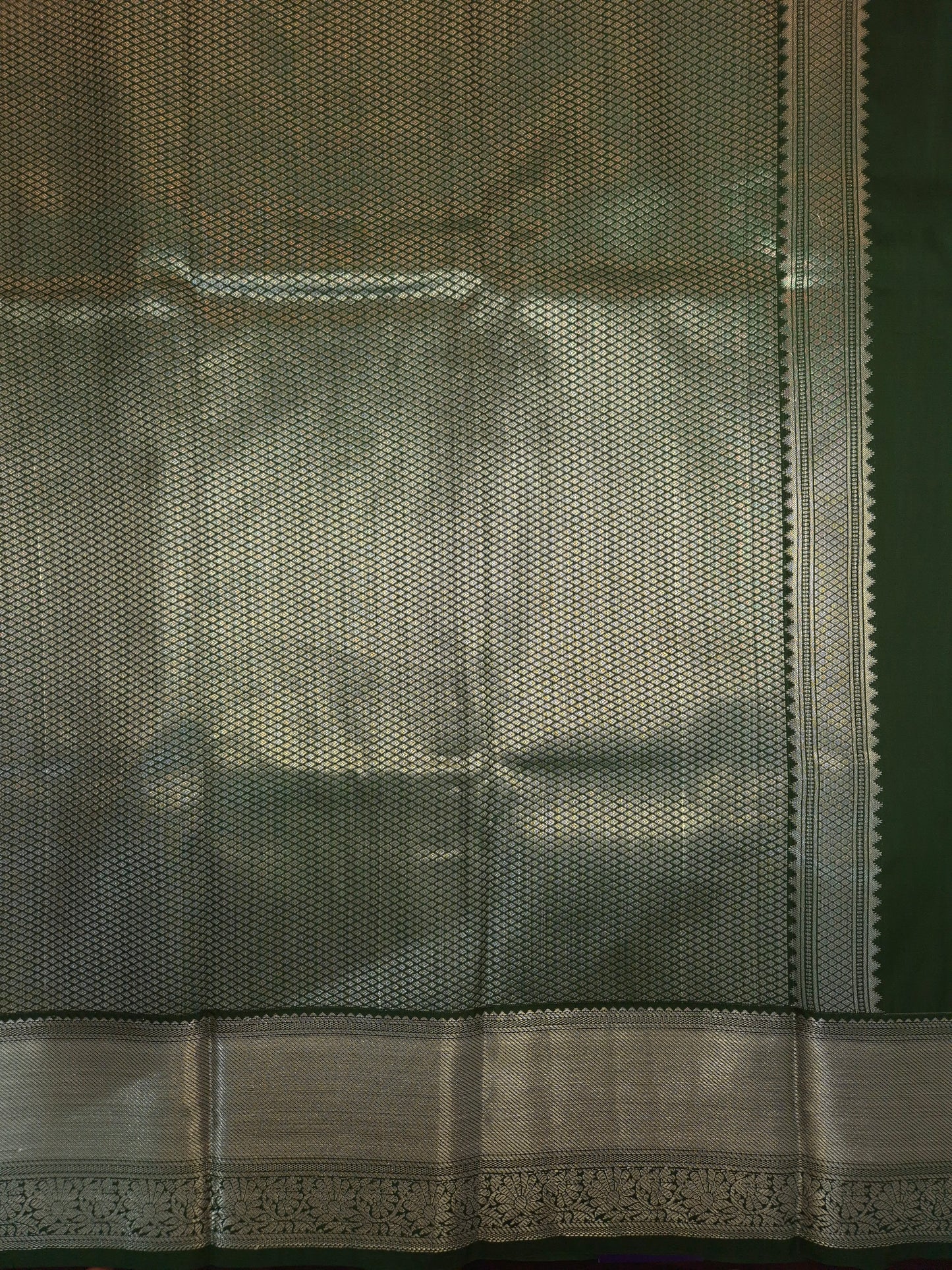 Beige Checkered Kanchipuram Semi Silk Saree with Dark Green Border