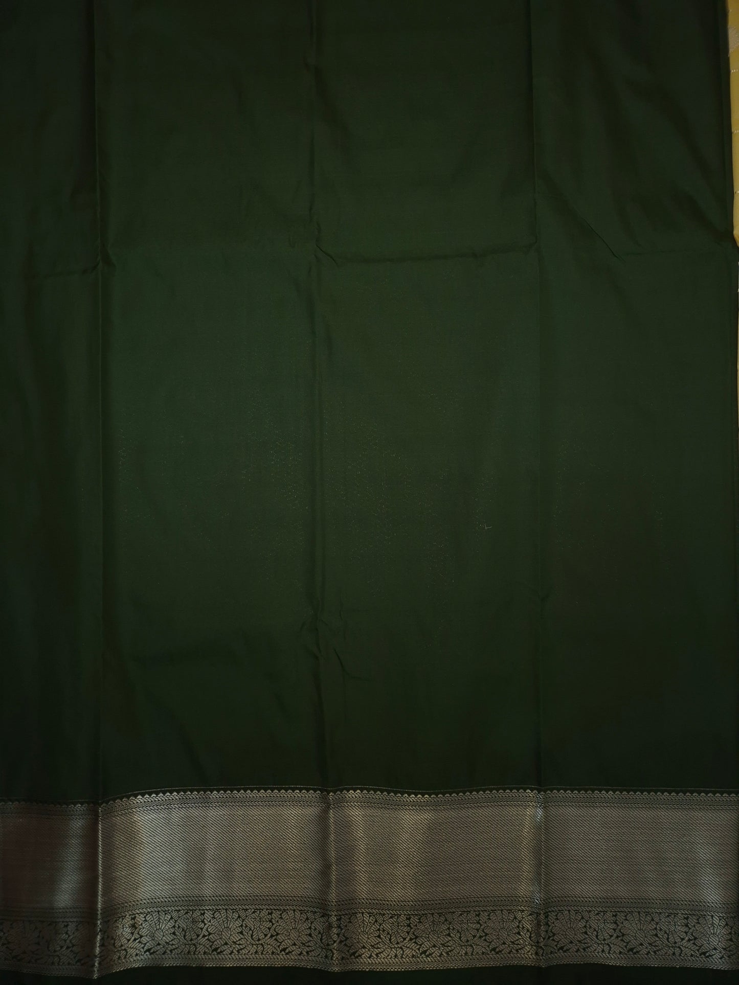 Beige Checkered Kanchipuram Semi Silk Saree with Dark Green Border