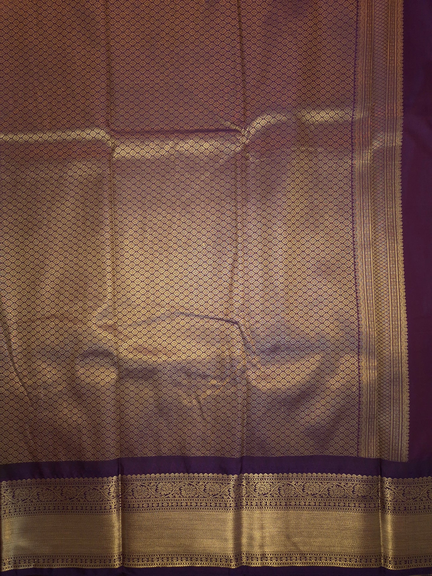 Rama Green Checkered Kanchipuram Semi Silk Saree with Purple Border