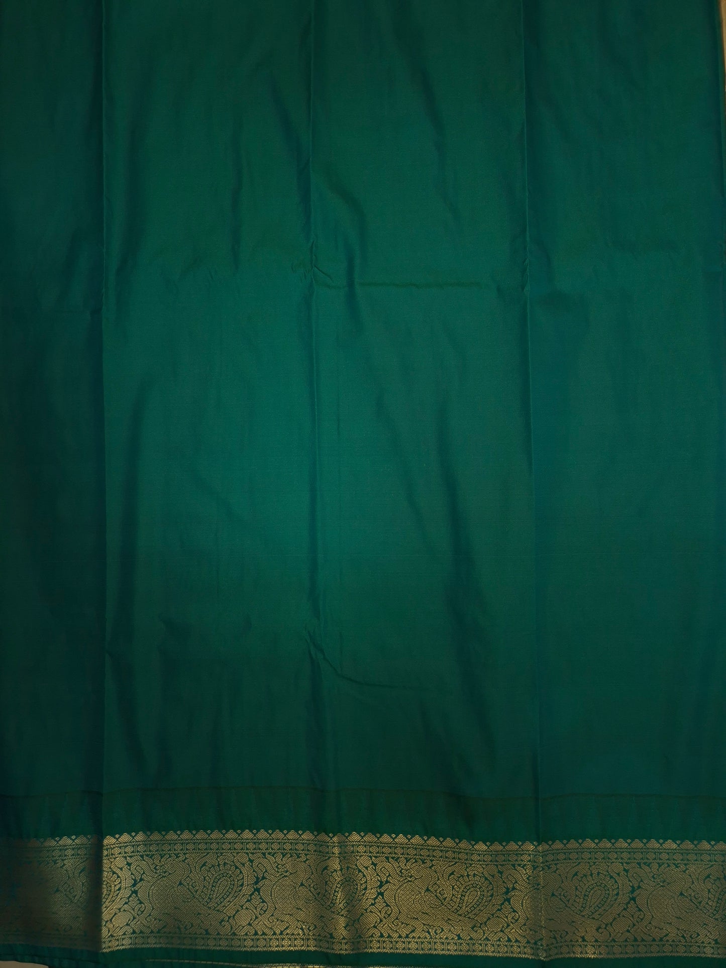 Beige Checkered Kanchipuram Semi Silk Saree with Peacock Green Border