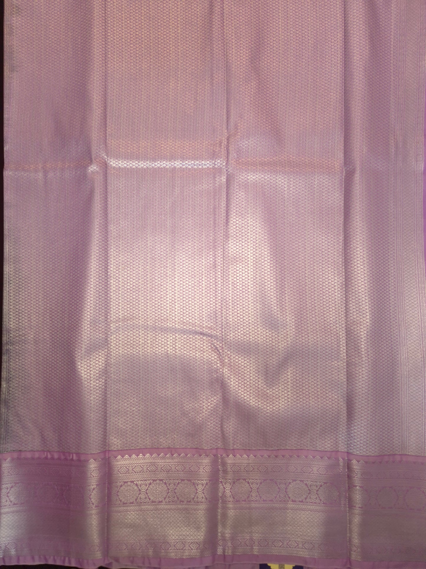 Dark Purple Kanchipuram Semi Silk Saree with allover Silver Zari with Lilac Border