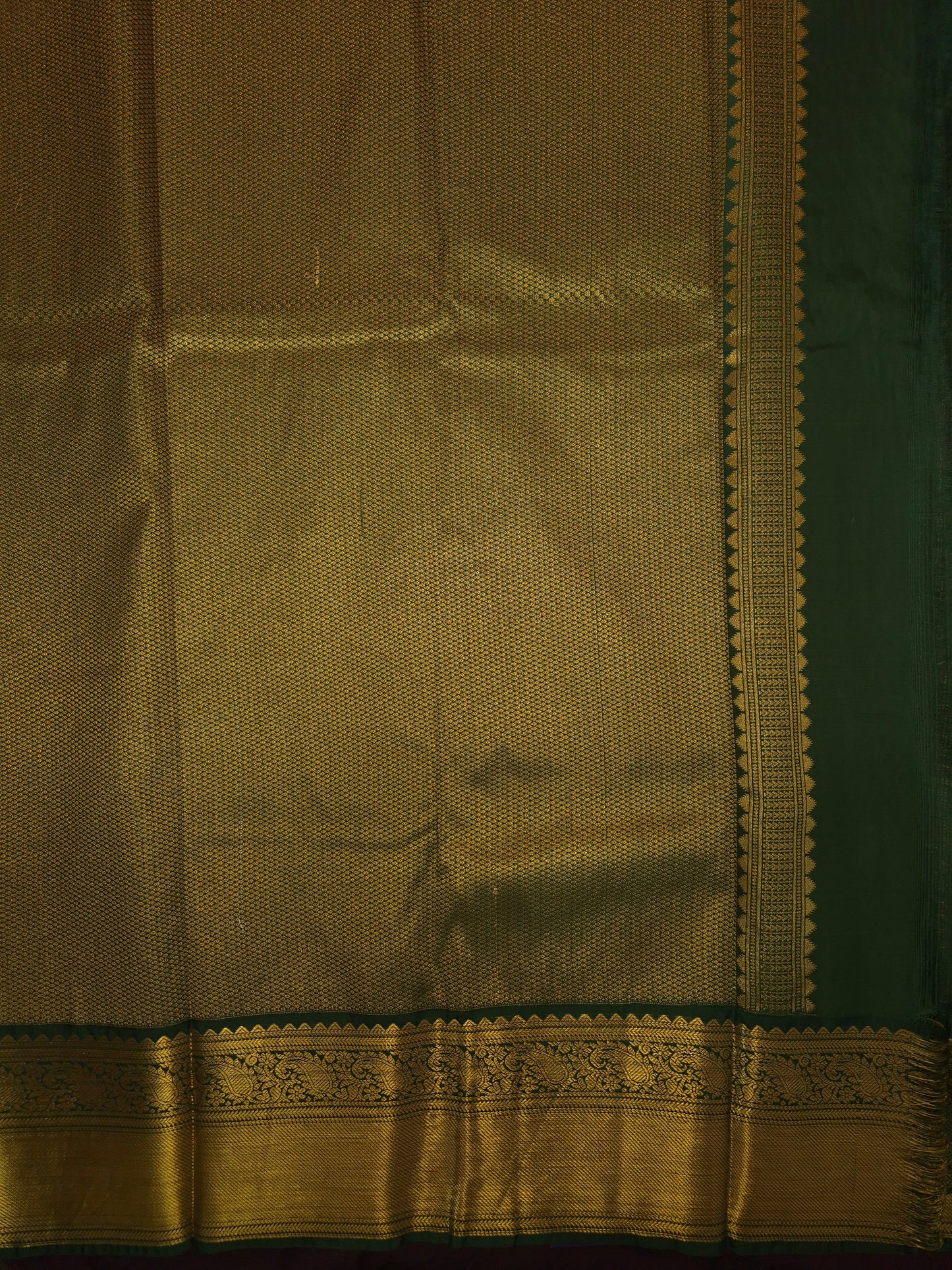 Beige Checkered Kanchipuram Semi Silk Saree with Dark Green Border