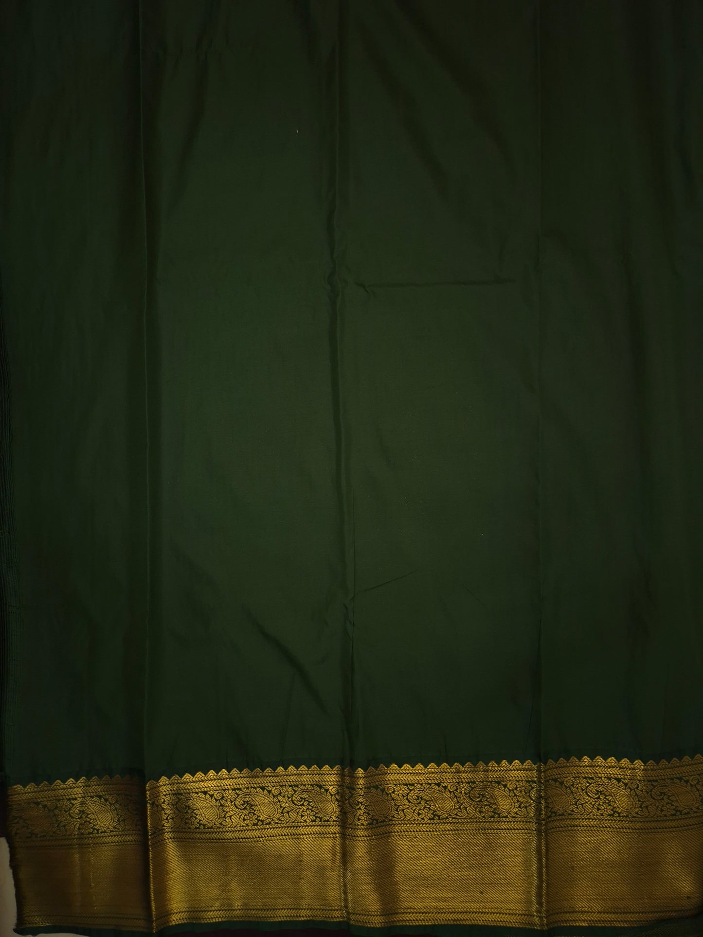 Beige Checkered Kanchipuram Semi Silk Saree with Dark Green Border