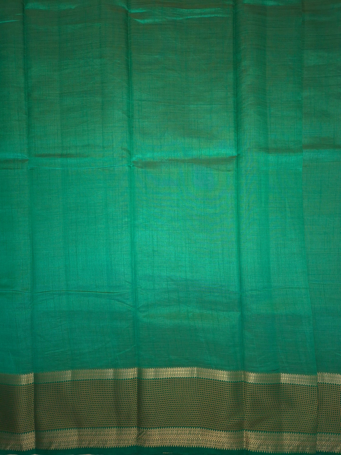 Leaf Green Raw Silk Saree with Checkered Golden Border