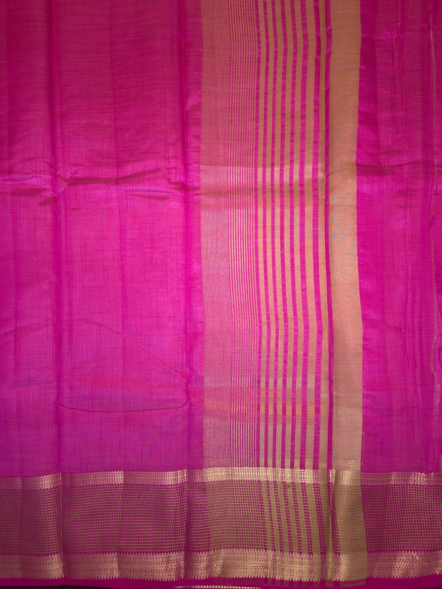 Rani Pink Raw Silk Saree with Checkered Golden Border