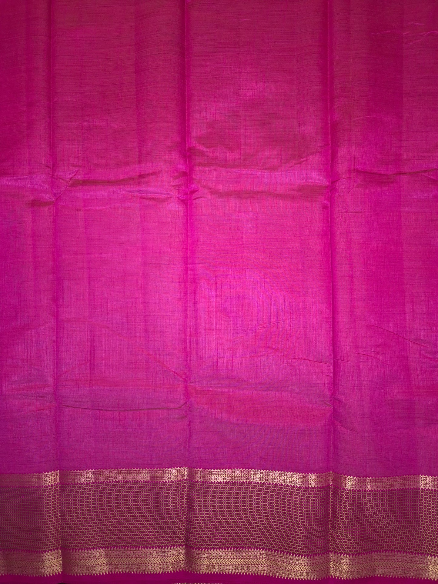 Rani Pink Raw Silk Saree with Checkered Golden Border