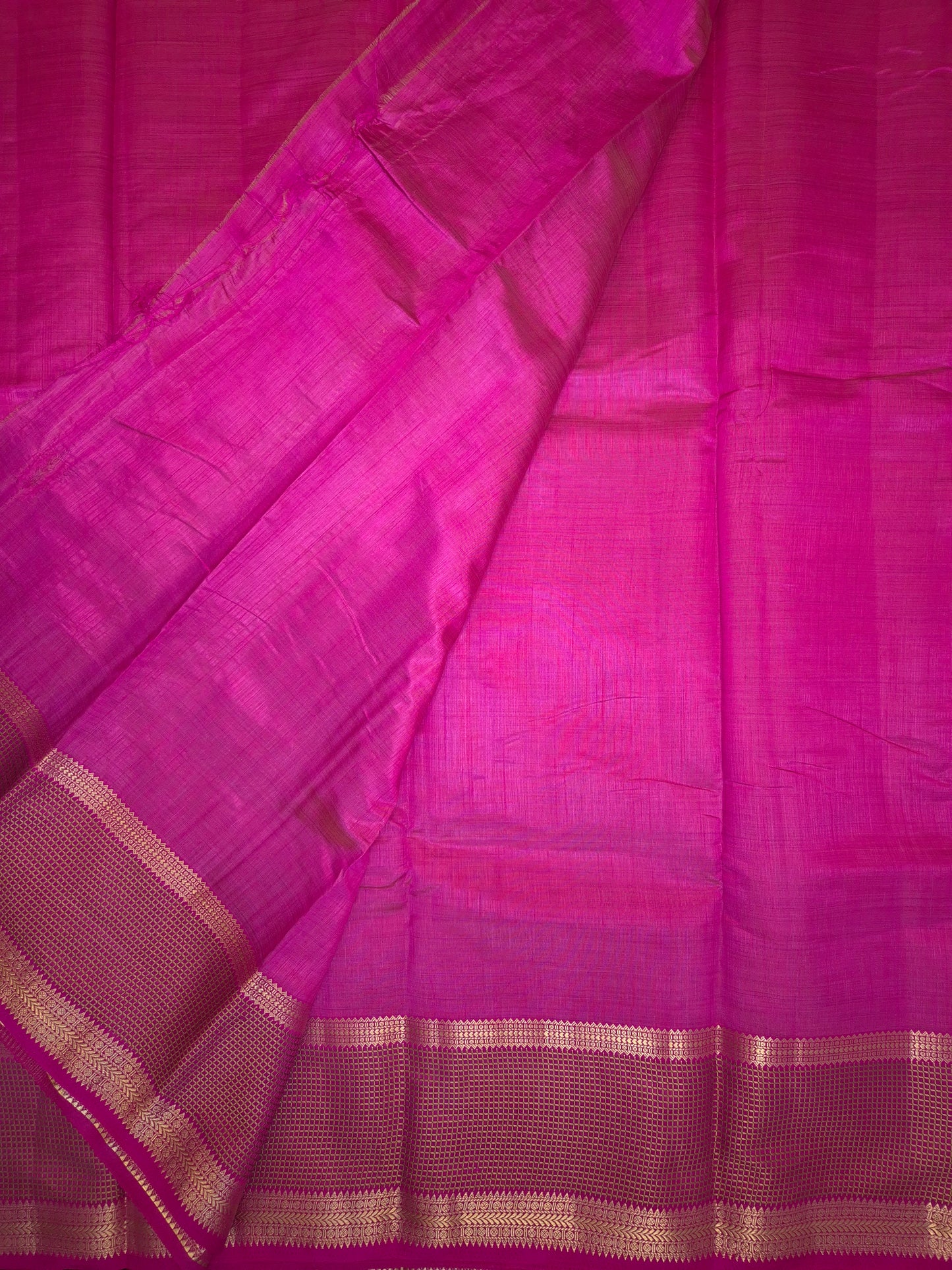 Rani Pink Raw Silk Saree with Checkered Golden Border