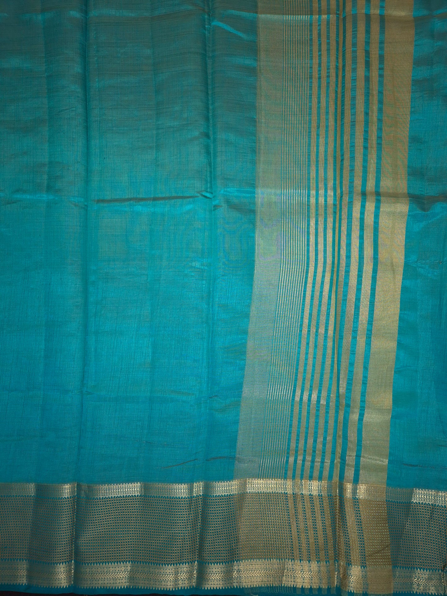 Rama Green Raw Silk Saree with Checkered Golden Border