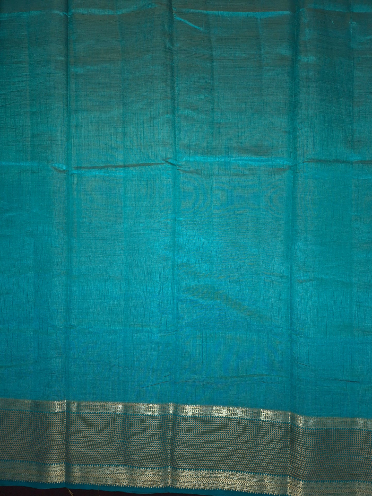 Rama Green Raw Silk Saree with Checkered Golden Border