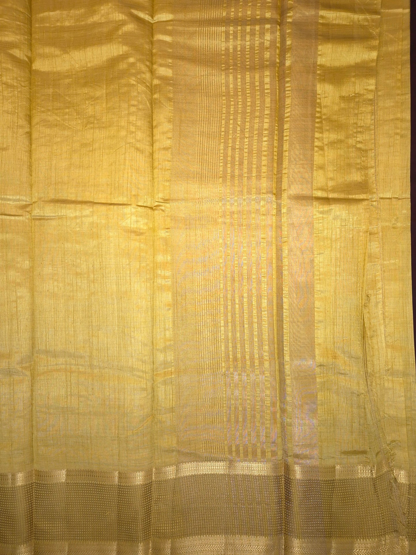 Golden Raw Silk Saree with Checkered Golden Border