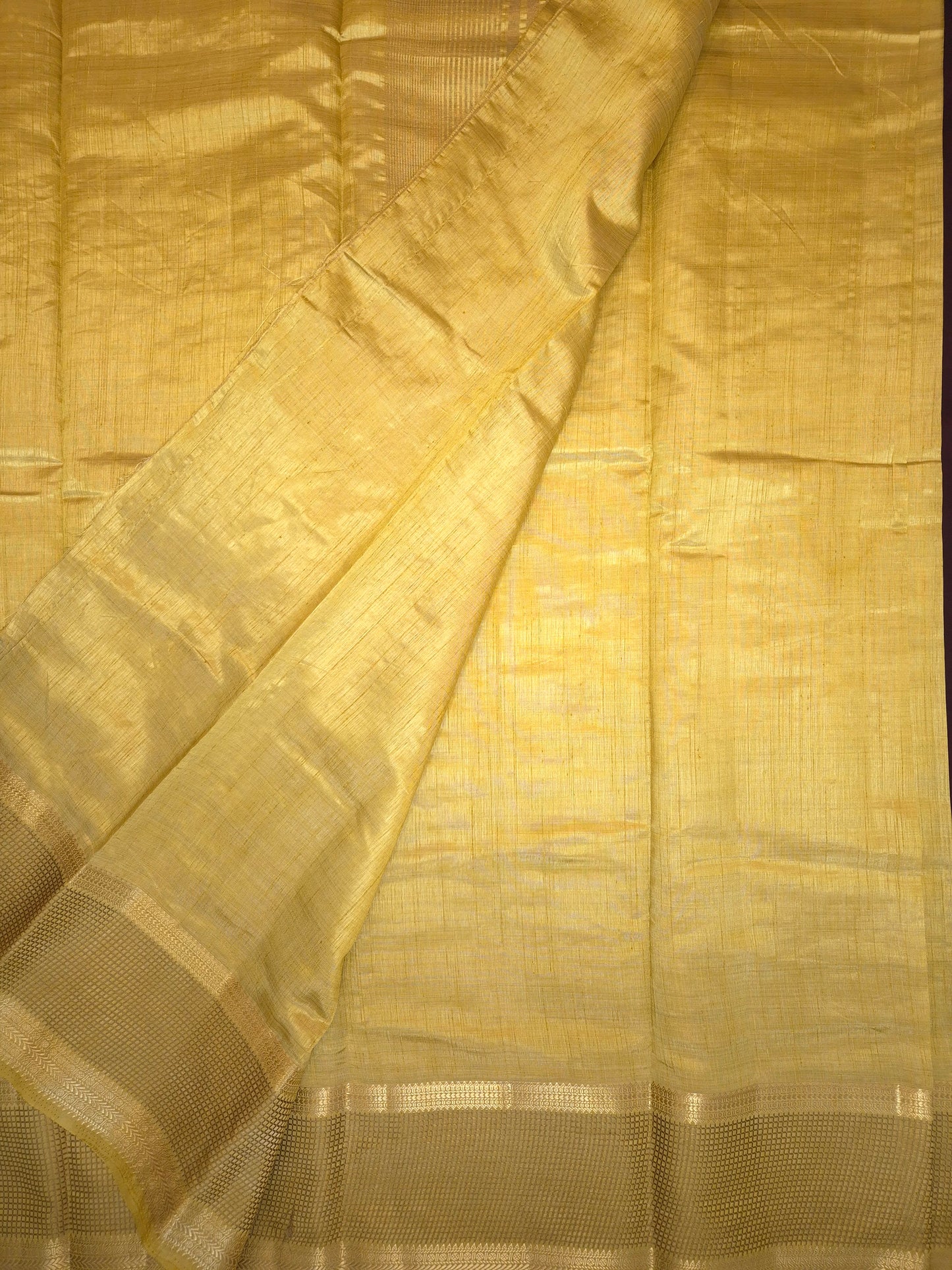 Golden Raw Silk Saree with Checkered Golden Border